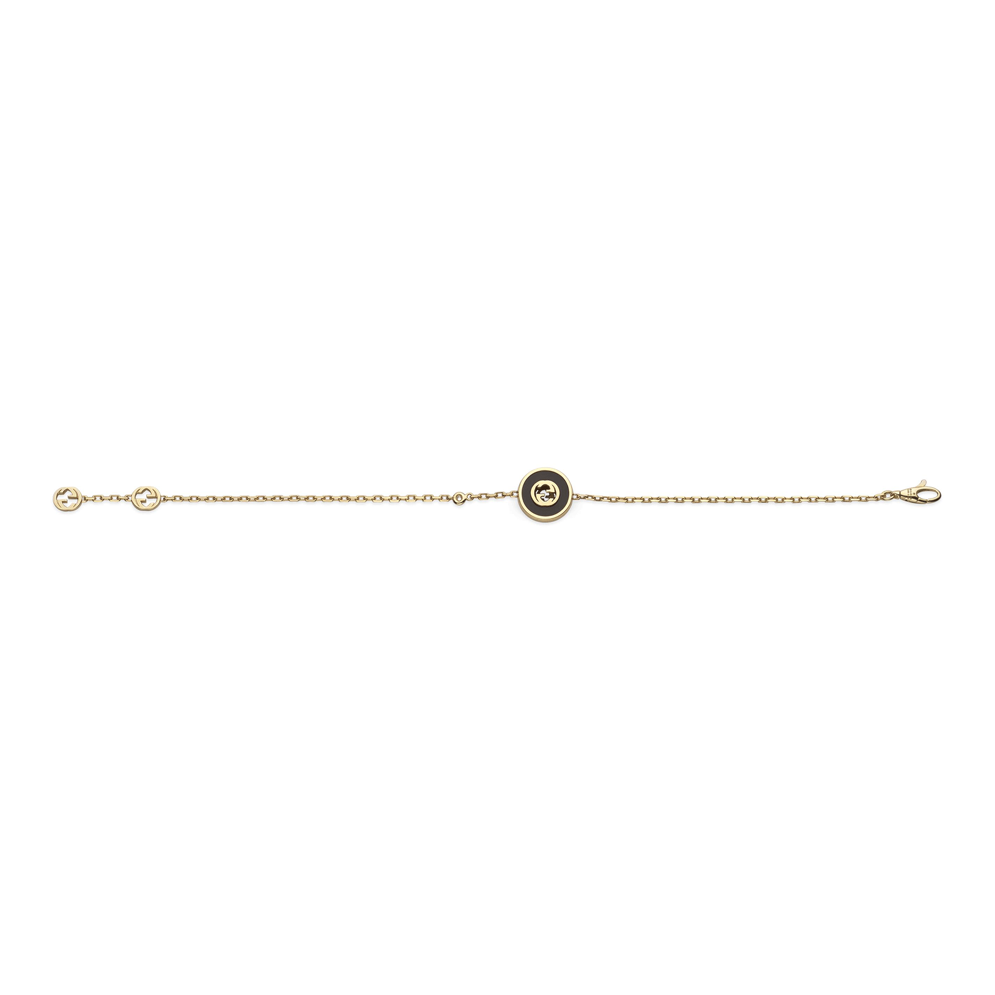 Gucci Gucci Interlocking 18ct Yellow Gold Black Onyx Bracelet - Berry's Jewellers