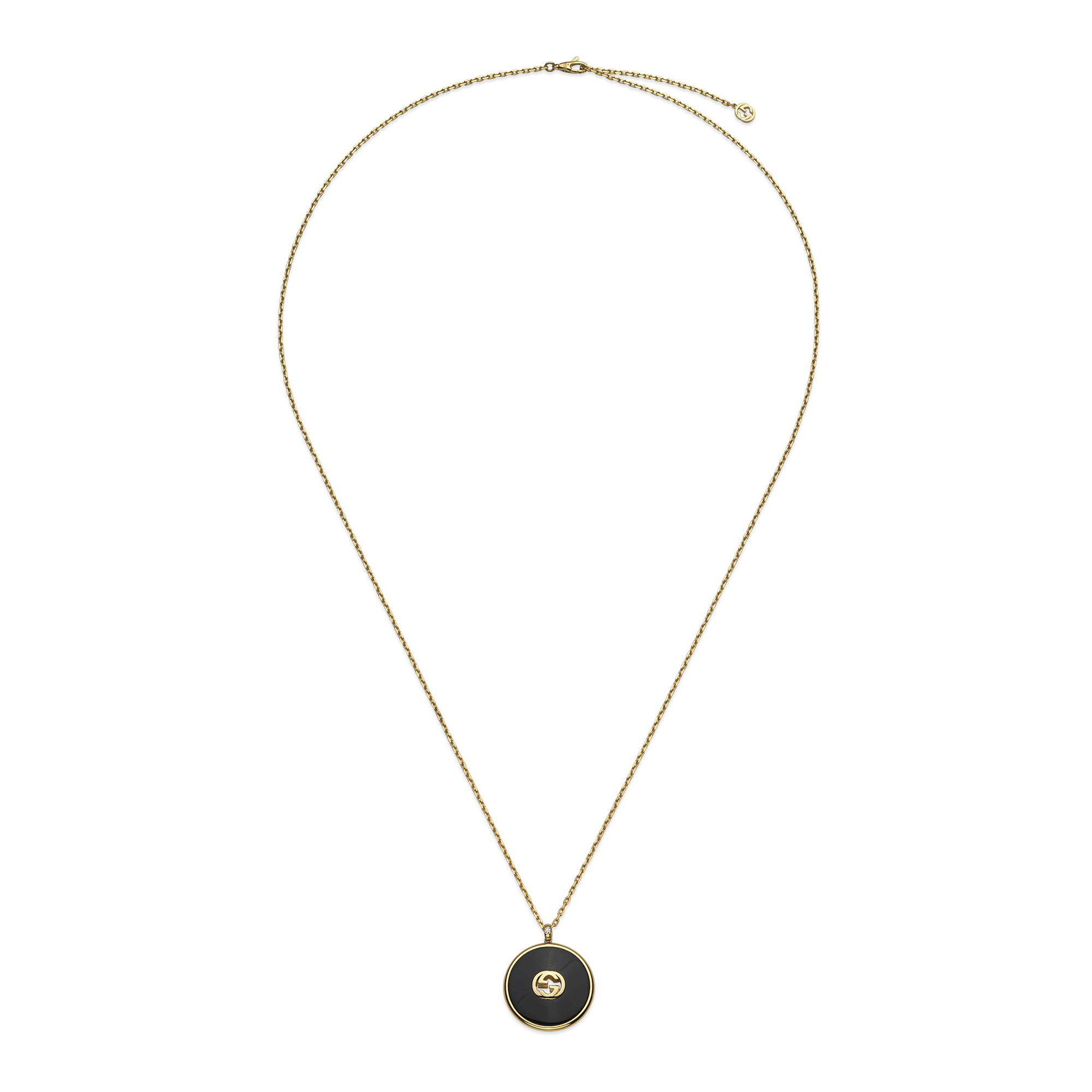 Gucci Interlocking 18ct Yellow Gold Black Onyx Necklace