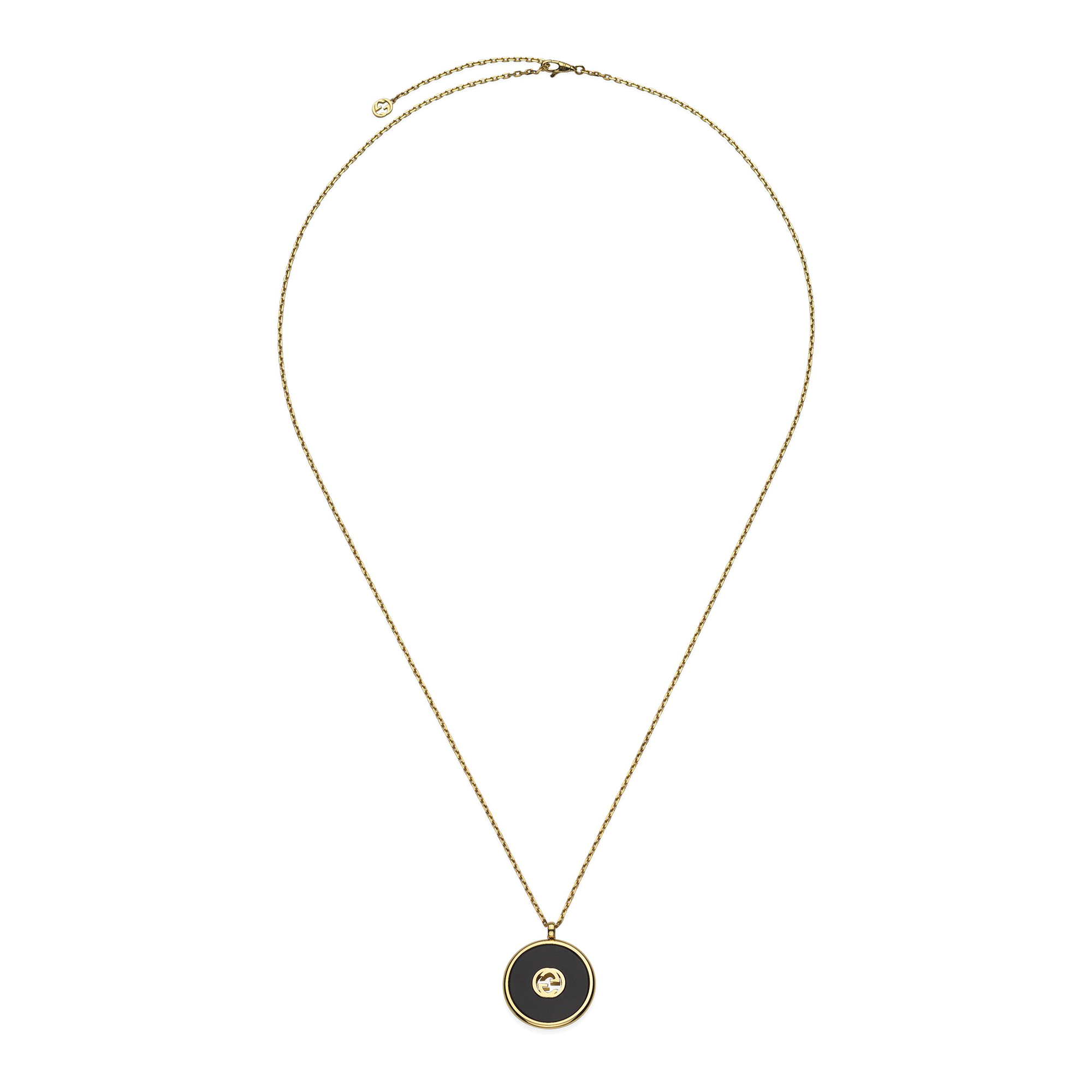 Gucci Gucci Interlocking 18ct Yellow Gold Black Onyx Necklace - Berry's Jewellers