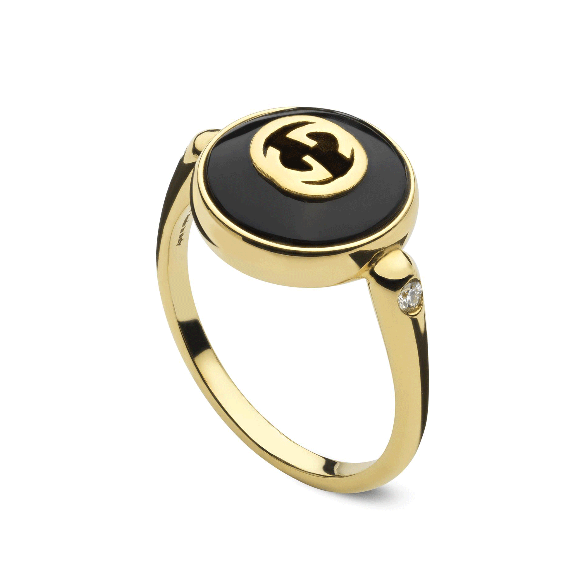 Gucci Gucci Interlocking 18ct Yellow Gold Black Onyx Ring - Berry's Jewellers