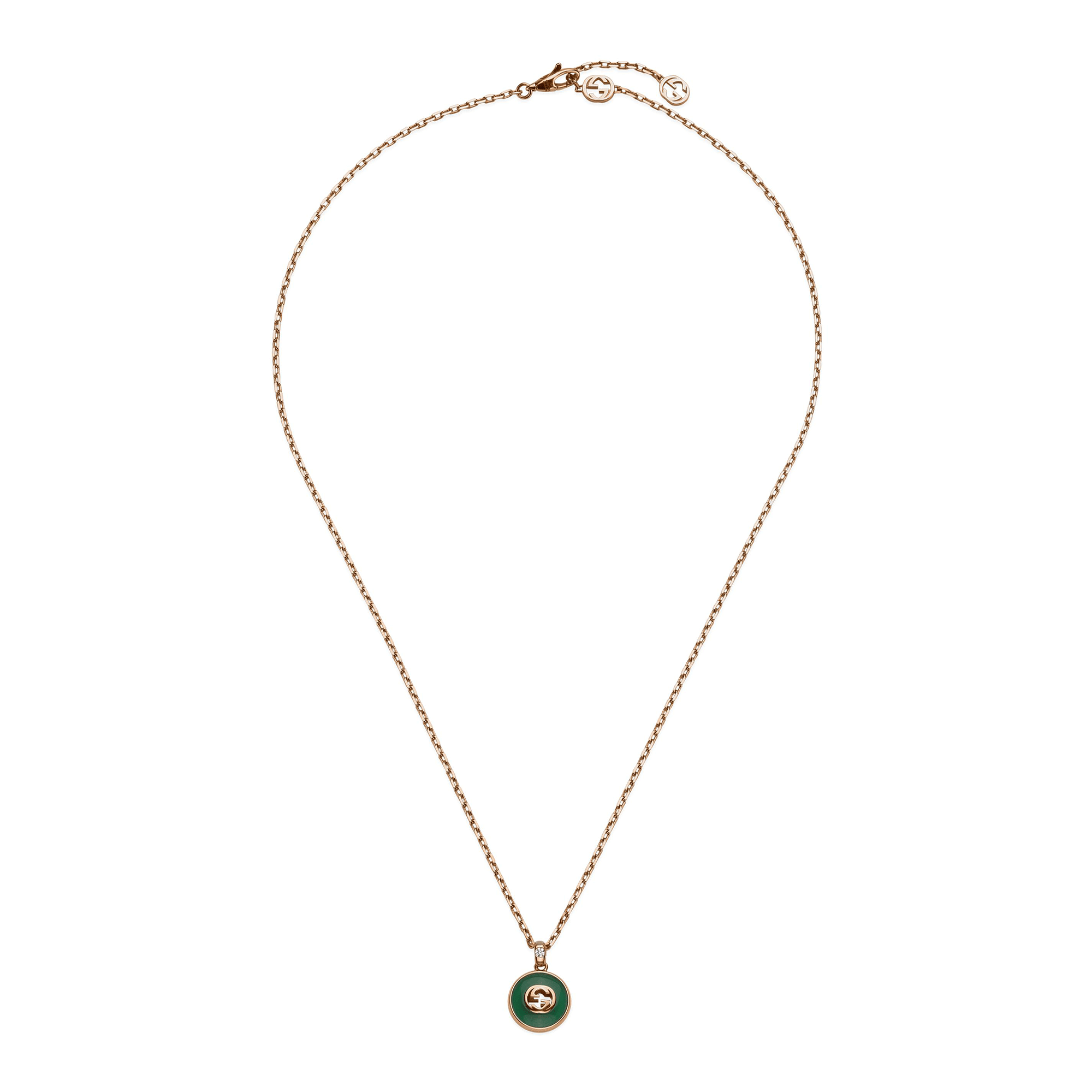 Gucci Gucci Interlocking  Interlocking 18ct Rose Gold Green Agate Necklace - Berry's Jewellers