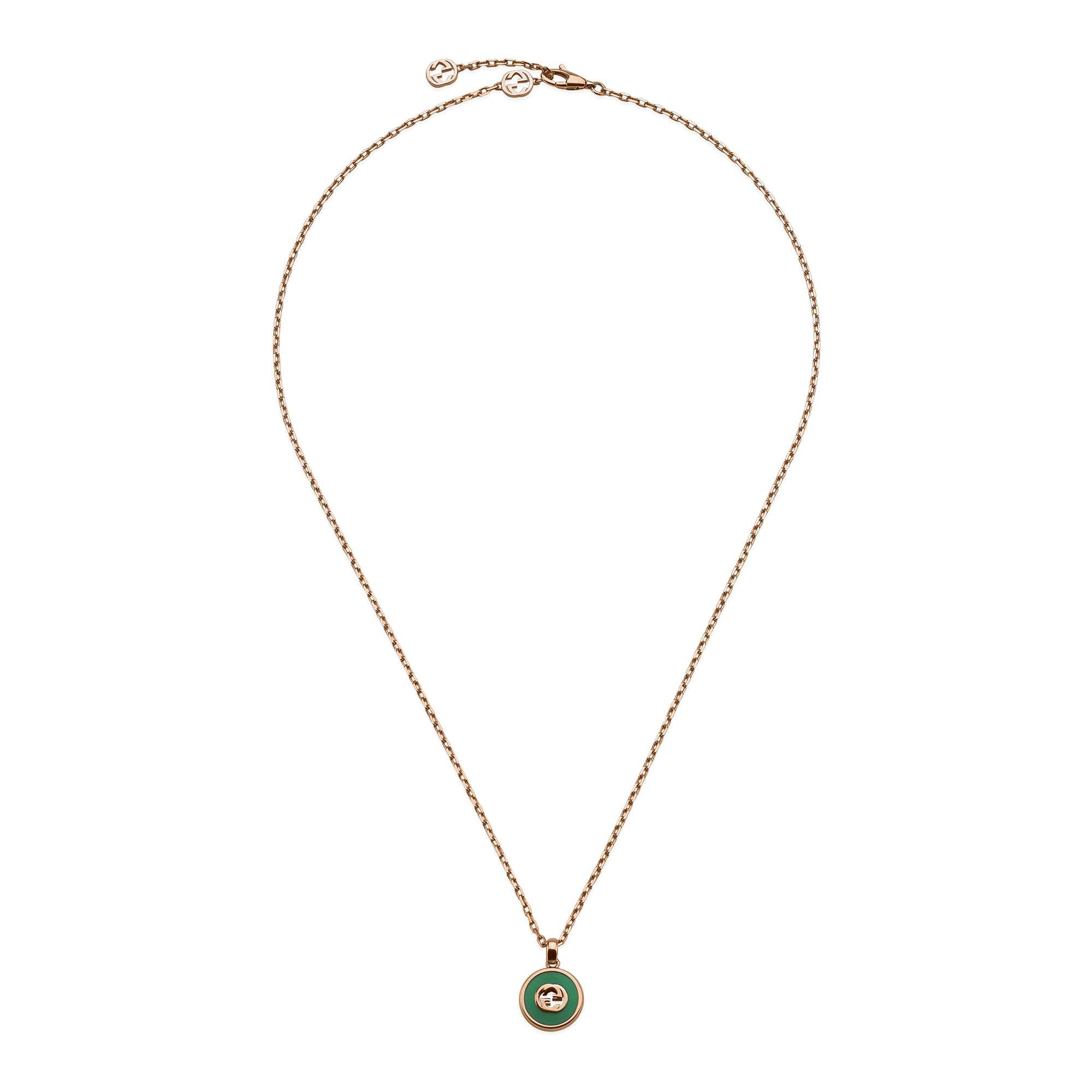 Gucci Gucci Interlocking  Interlocking 18ct Rose Gold Green Agate Necklace - Berry's Jewellers