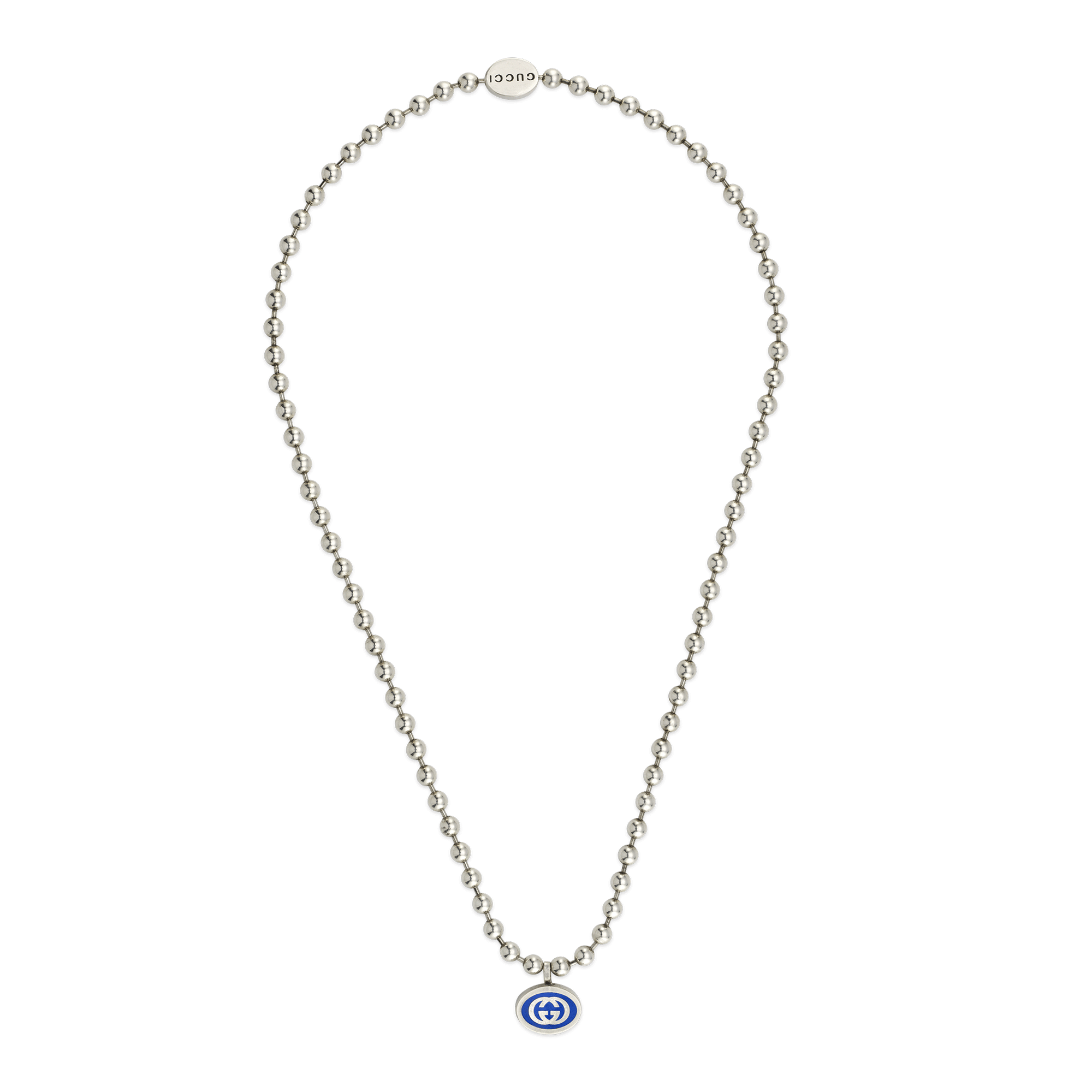 Gucci Gucci Interlocking Sterling Silver And Blue Enamel Boule Necklace - Berry's Jewellers