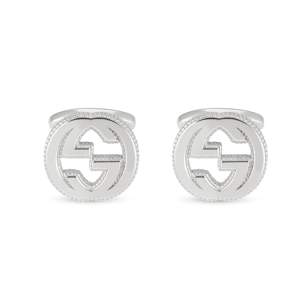 Gucci Interlocking Sterling Silver Beaded Edge Cufflinks,