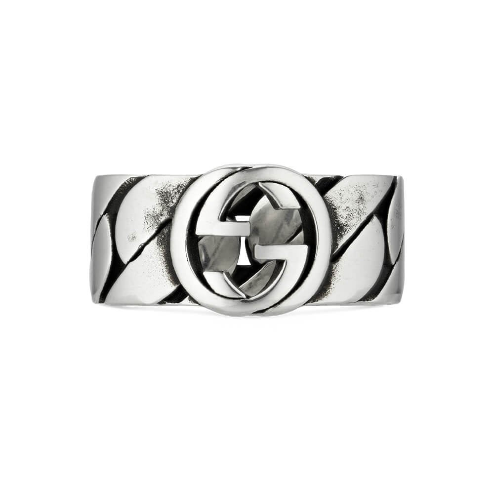 Gucci Interlocking Sterling Silver Logo 8mm Band Ring