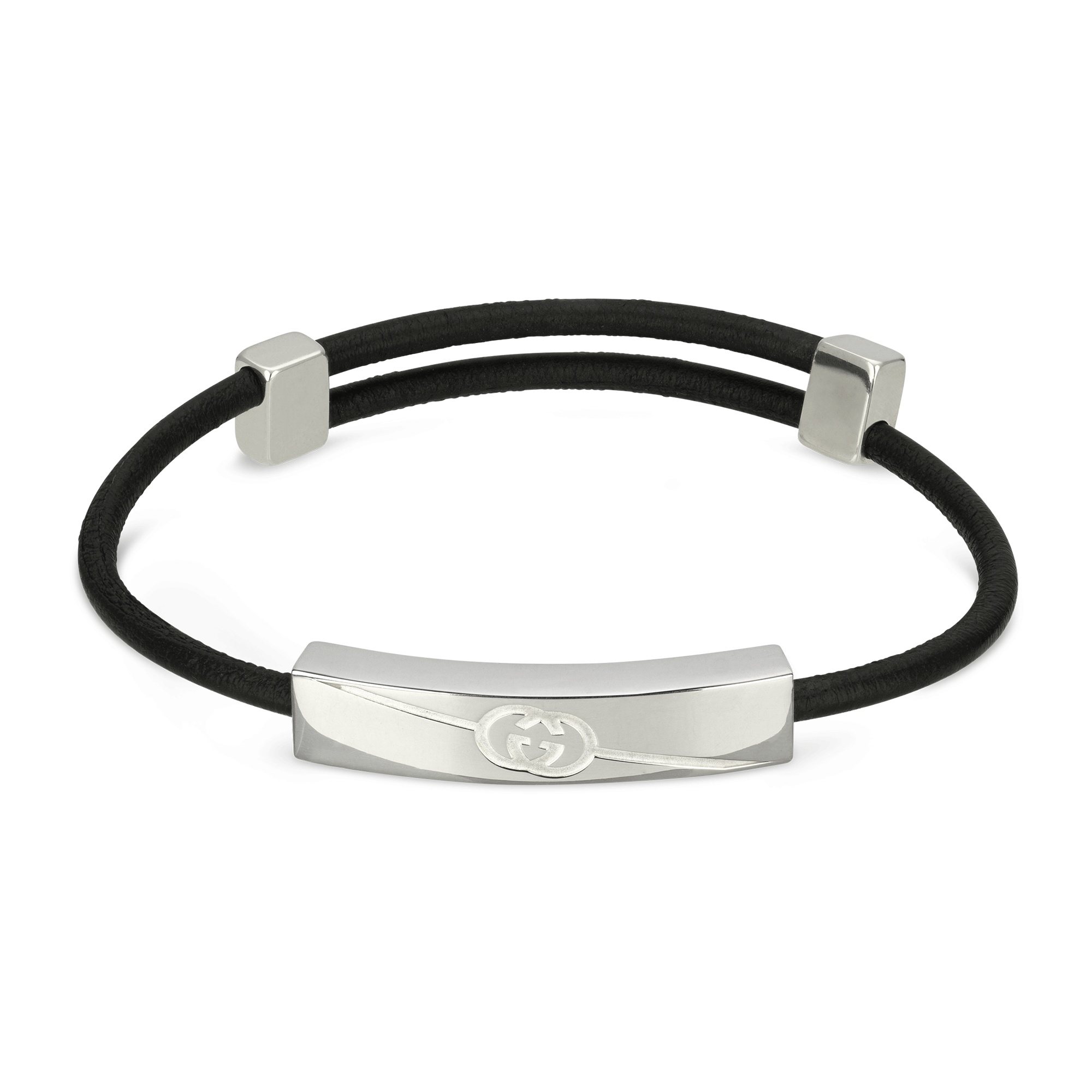 Gucci Tag Sterling Silver And Fabric with Interlocking  logo Bracelet