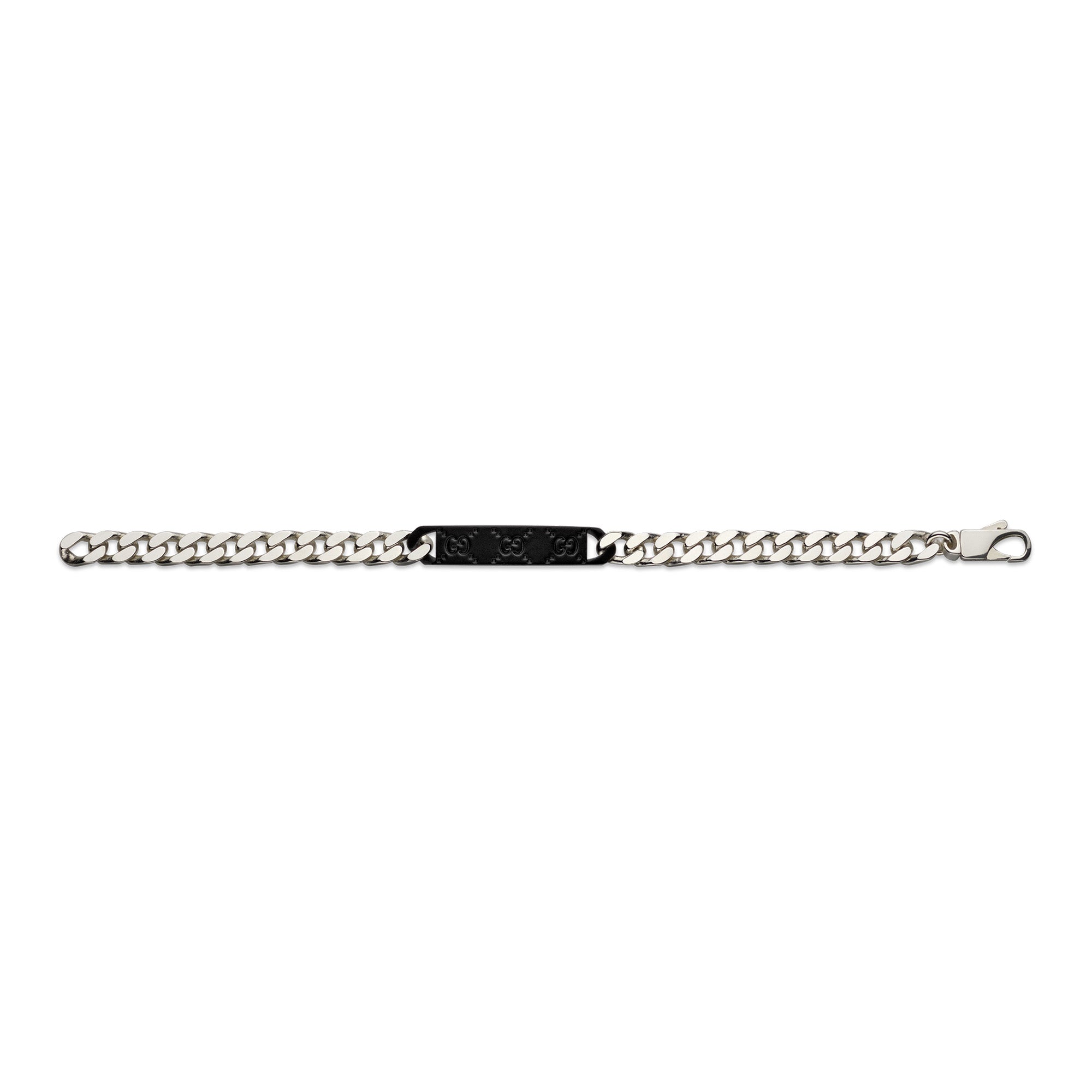 Gucci Tag Sterling Silver Black ID Bracelet With Double G Detail