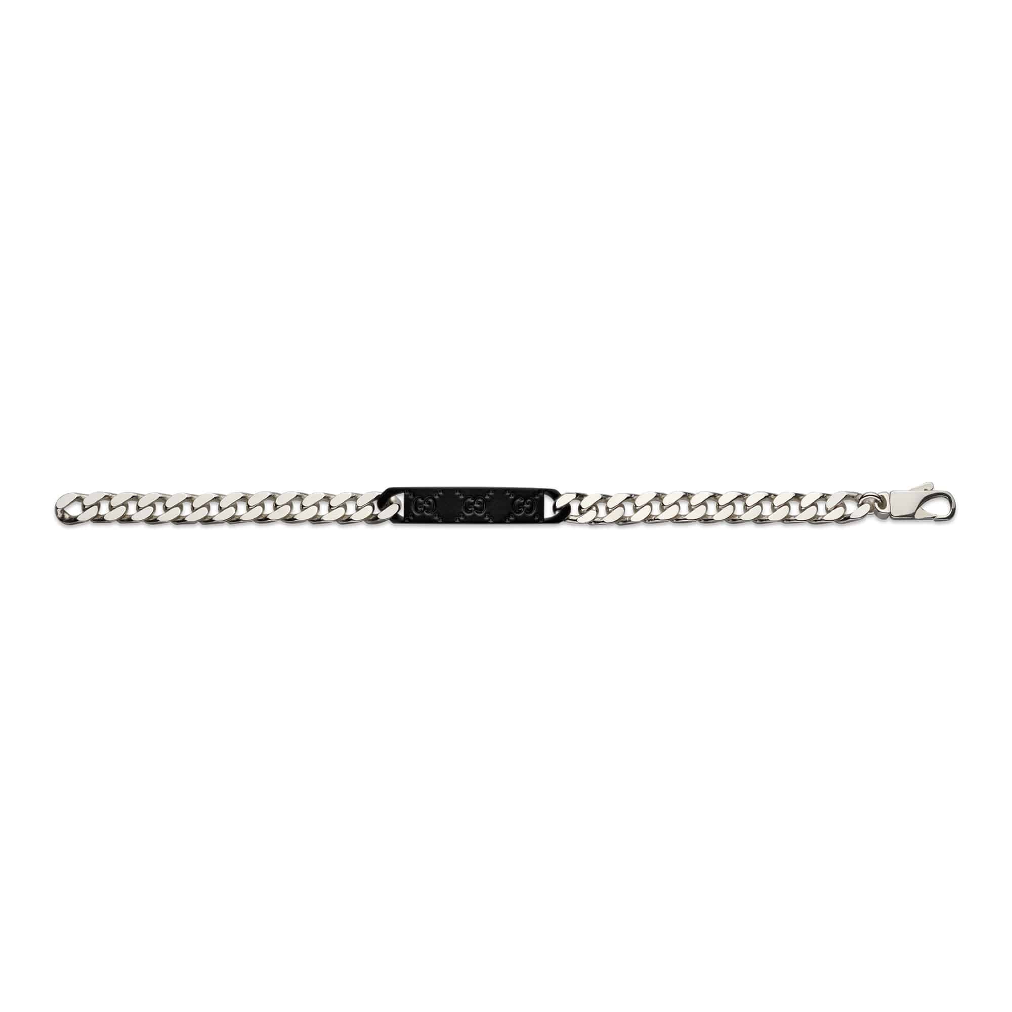 Gucci Gucci Tag Sterling Silver Black ID Bracelet With Double G Detail - Berry's Jewellers