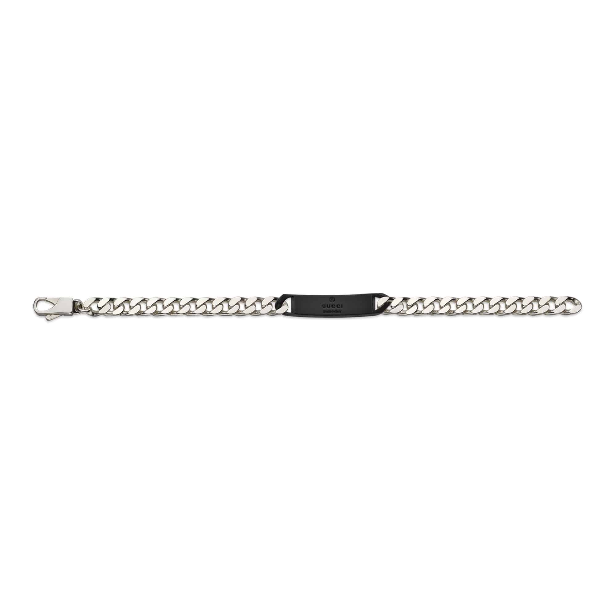 Gucci Gucci Tag Sterling Silver Black ID Bracelet With Double G Detail - Berry's Jewellers