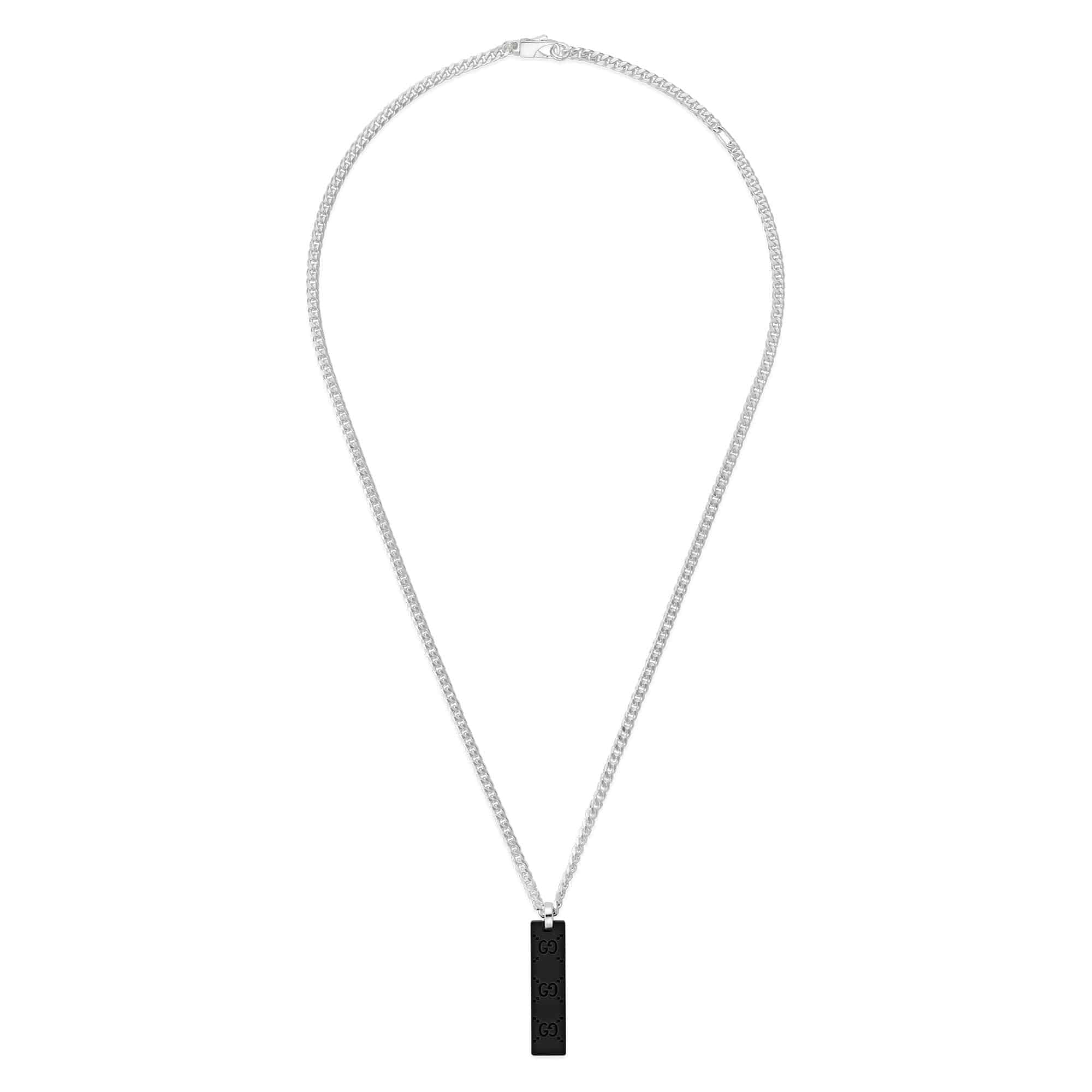 Gucci Gucci Tag Sterling Silver Black Necklace With Double G Detail - Berry's Jewellers