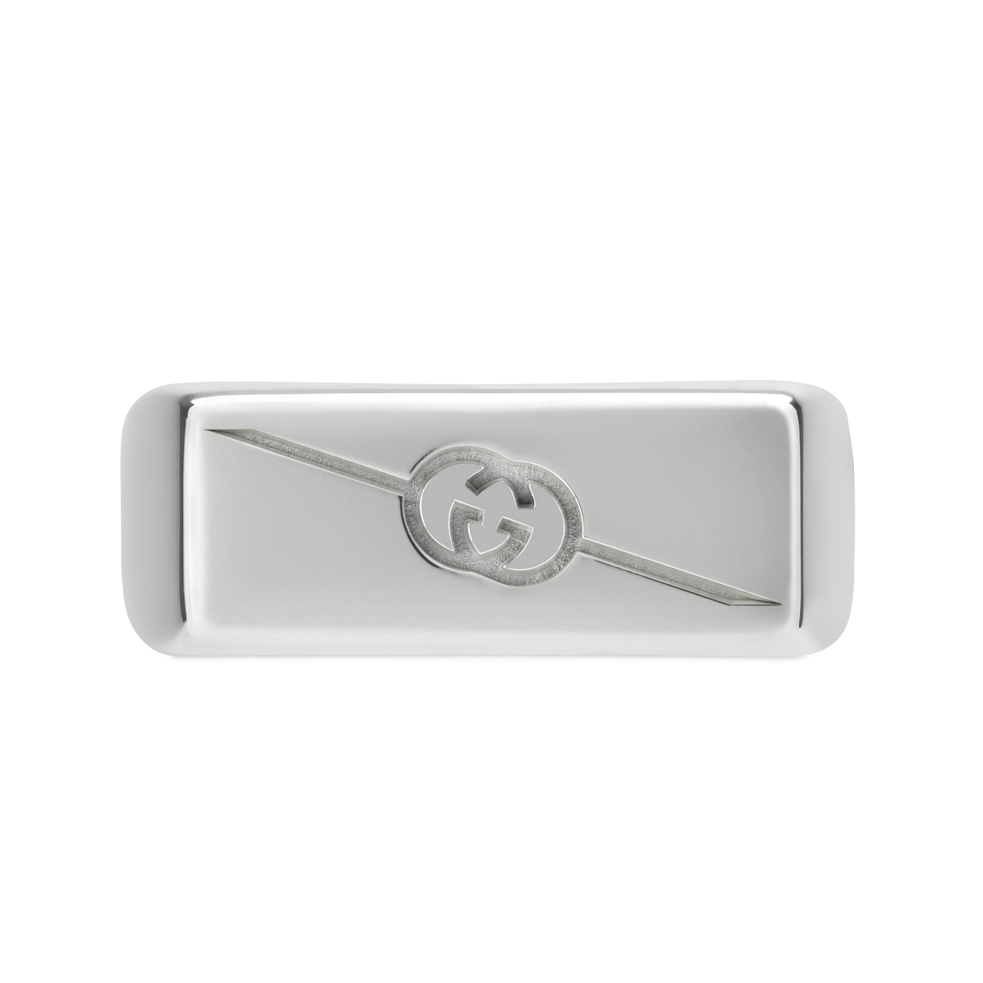 Gucci Gucci Tag Sterling Silver Small Rectangular With Interlocking Logo Signet Ring - Berry's Jewellers