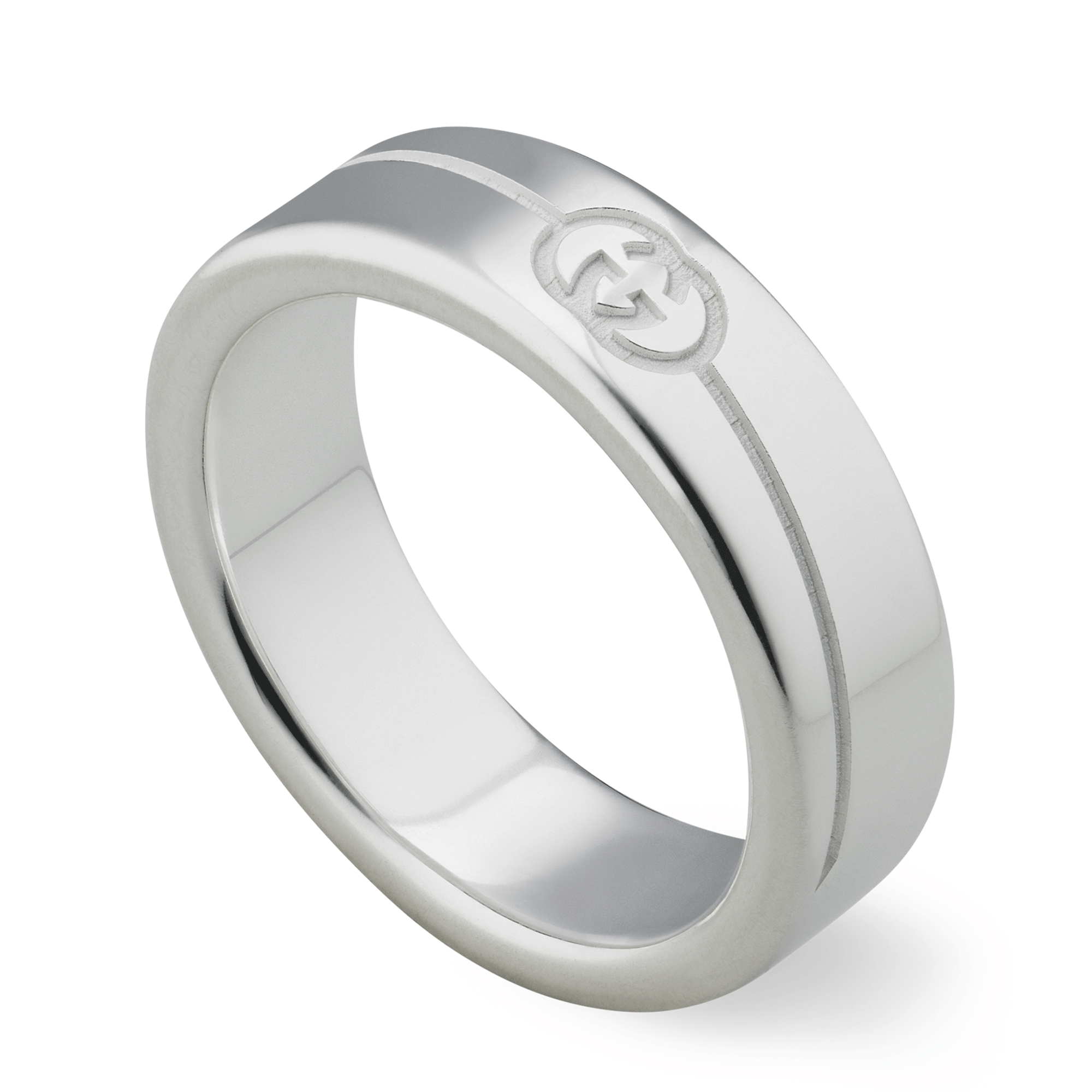 Gucci Tag Sterling Silver  With Interlocking  Logo Ring