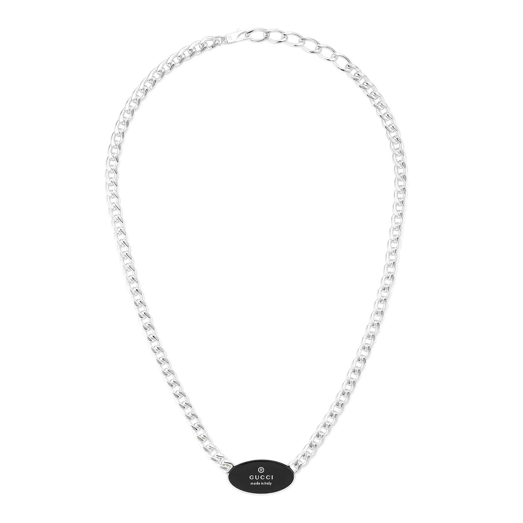 Trademark Sterling Silver Black Enamel Oval Necklace