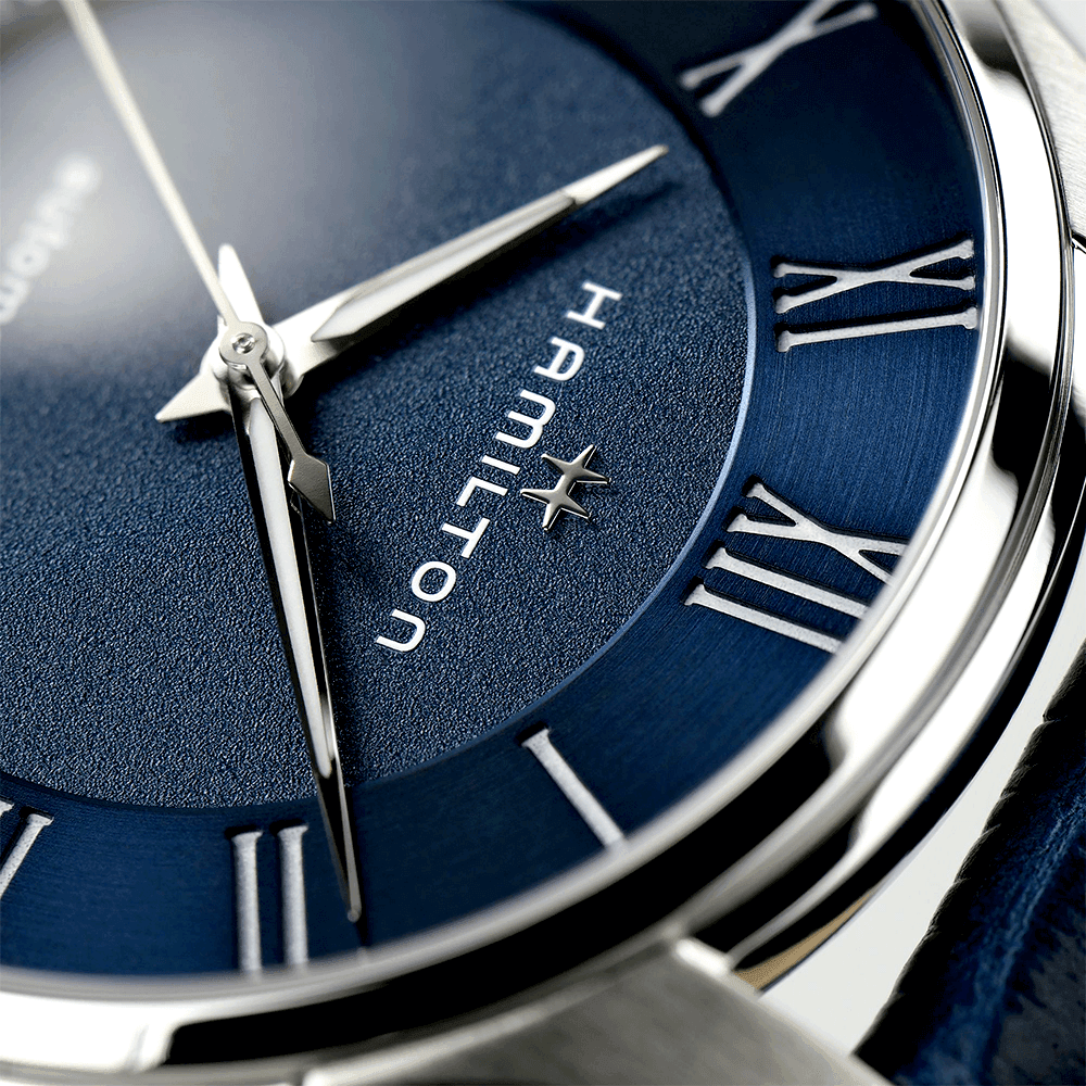 Hamilton Jazzmaster 40mm Blue Roman Dial Automatic Men's Leather Strap Watch - Berry's Jewellers