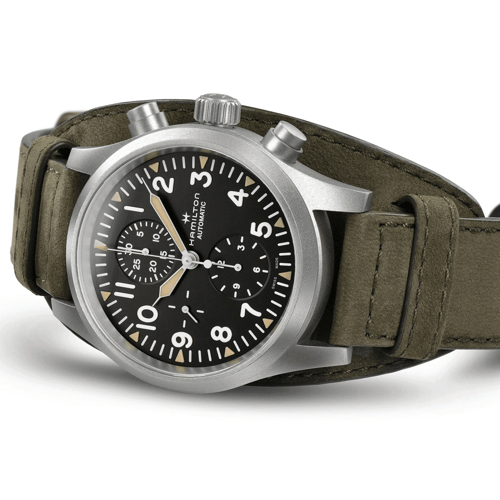 Hamilton Khaki Field Stainless steel 44mm Chronograph Strap Watch - Berry's Jewellers