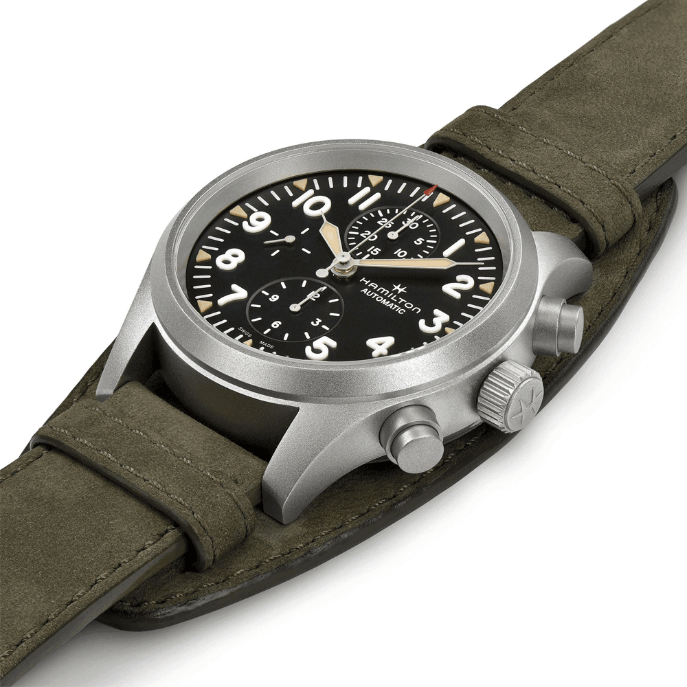 Hamilton Khaki Field Stainless steel 44mm Chronograph Strap Watch - Berry's Jewellers