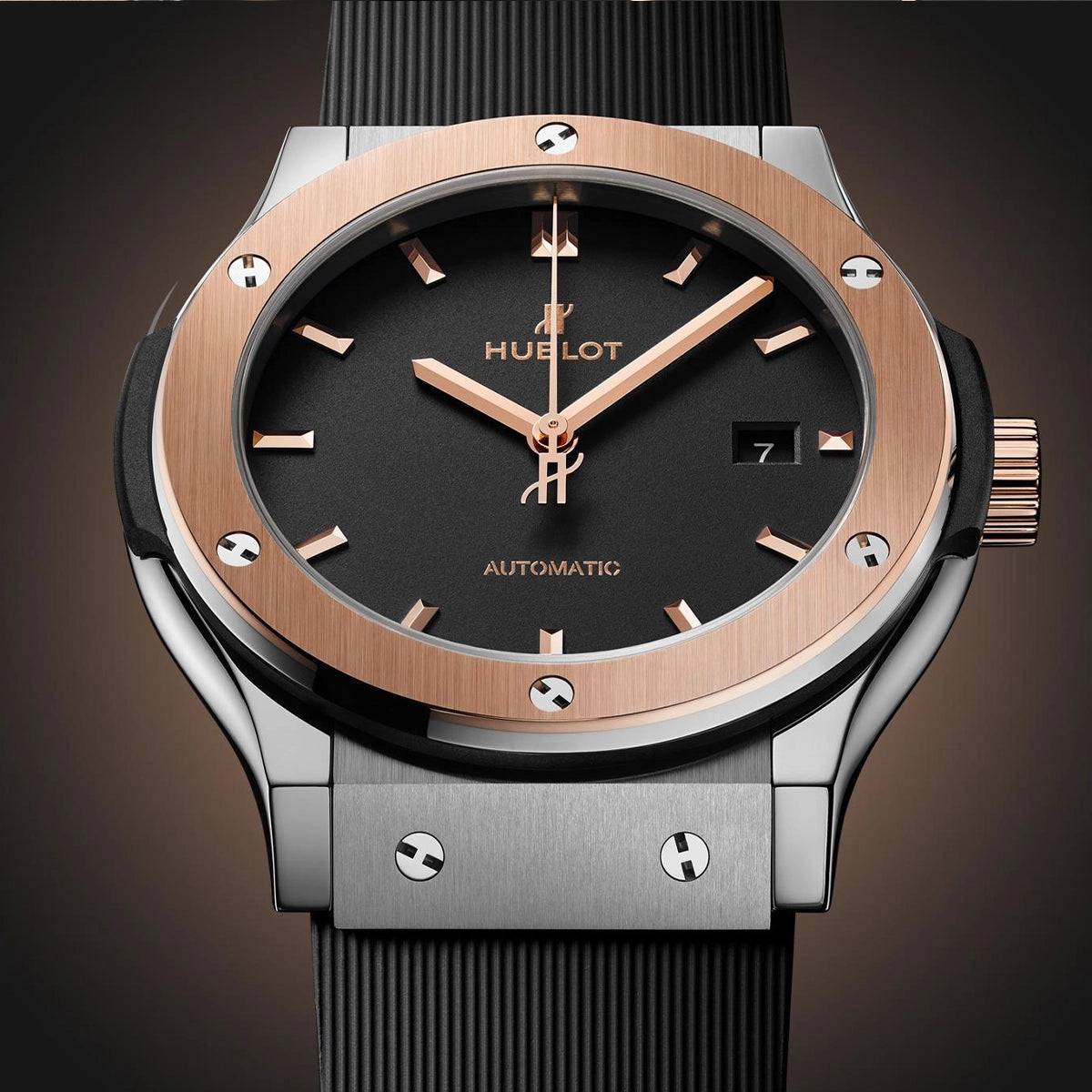 Hublot Classic Fusion 42mm Titanium King Gold Men's Rubber Strap Watch - Berry's Jewellers