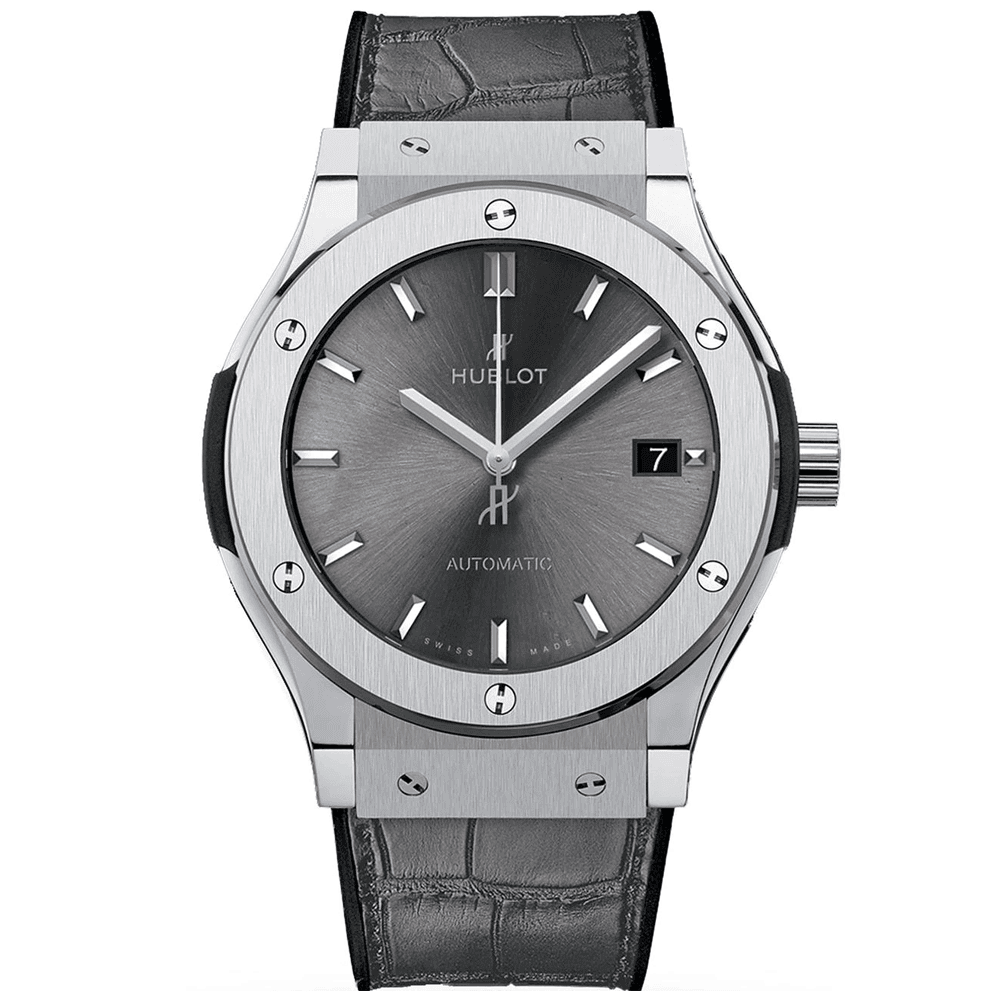 Classic Fusion 45mm Grey Dial Titanium Automatic Leather Strap Watch