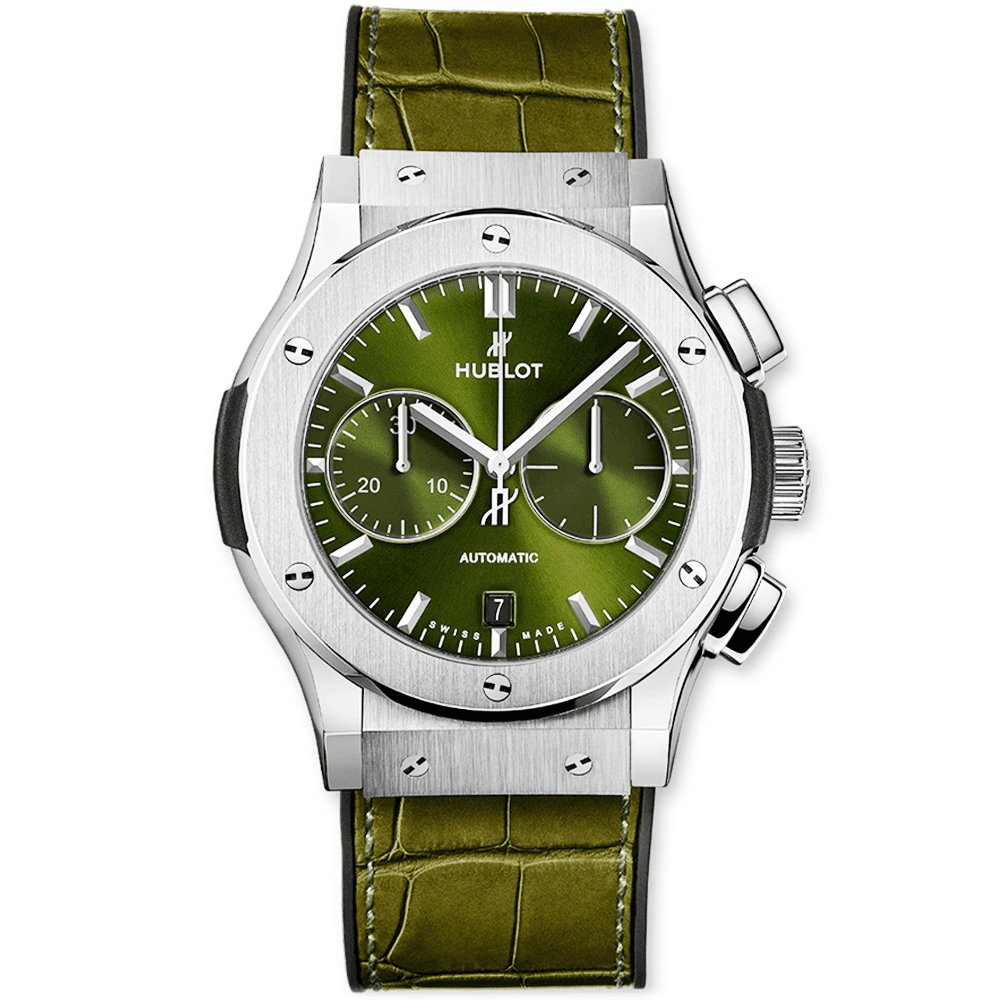 Hublot Classic Fusion Chronograph Titanium Green 42mm Strap Watch - Berry's Jewellers