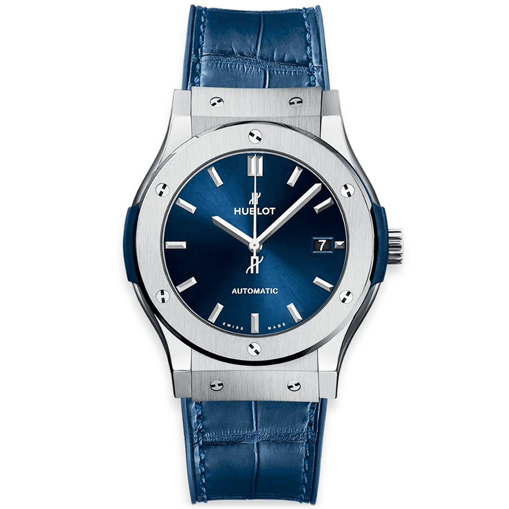 Hublot Classic Fusion Titanium Blue 38mm Automatic Leather Strap Watch - Berry's Jewellers