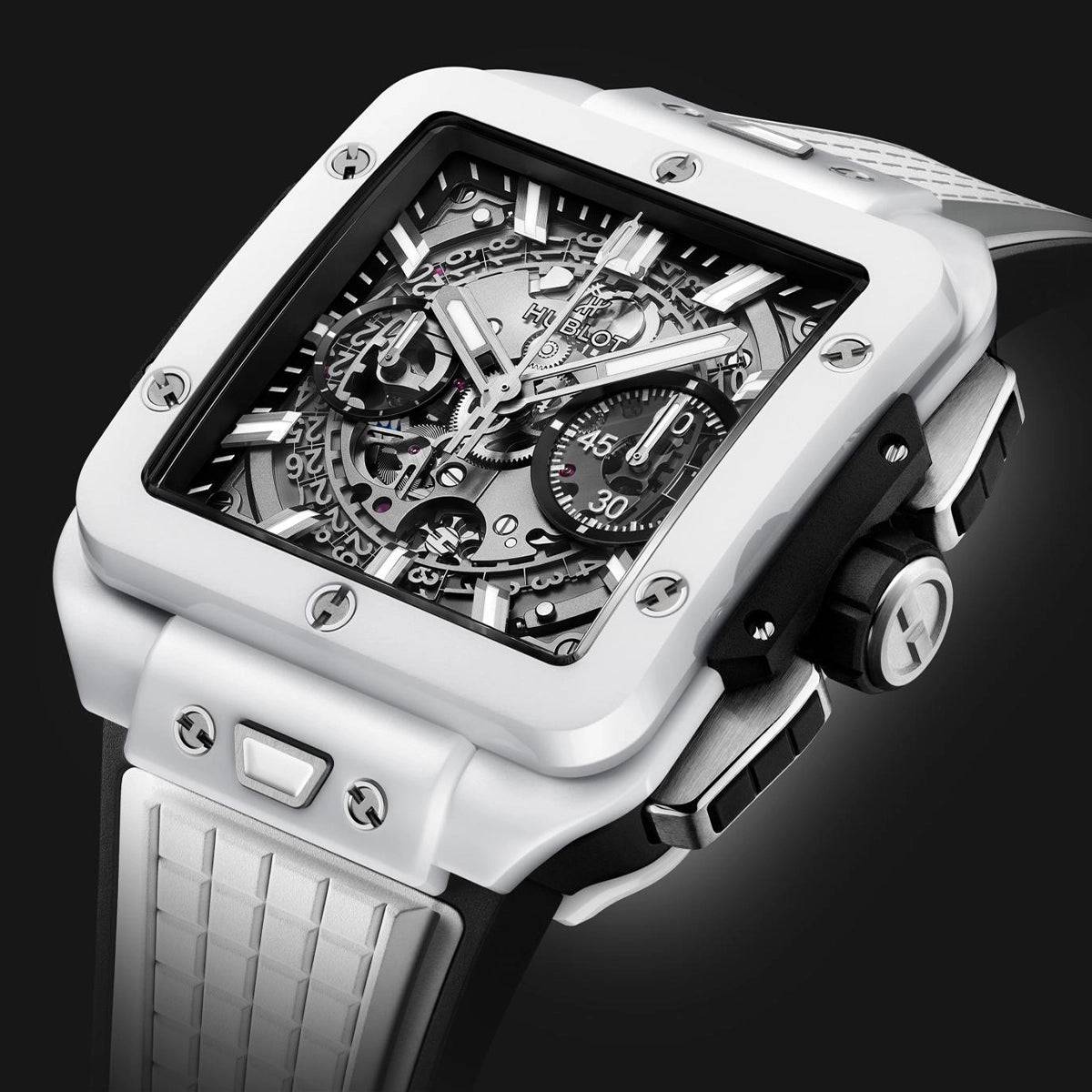 Hublot Square Bang Unico 42mm White Ceramic Strap Watch - Berry's Jewellers