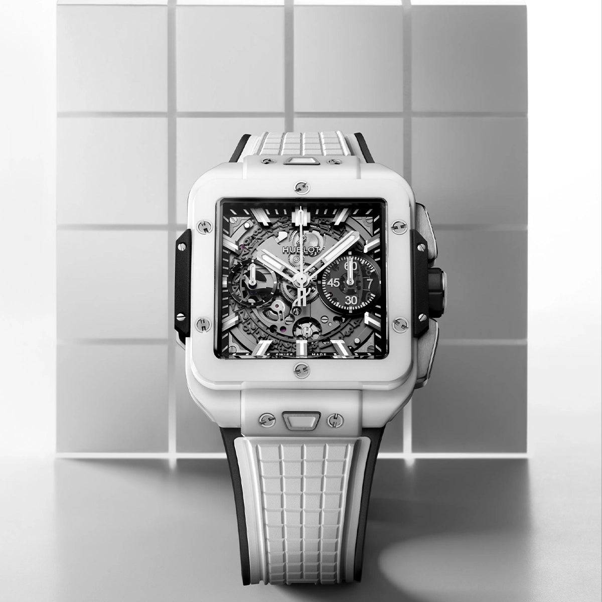 Hublot Square Bang Unico 42mm White Ceramic Strap Watch - Berry's Jewellers