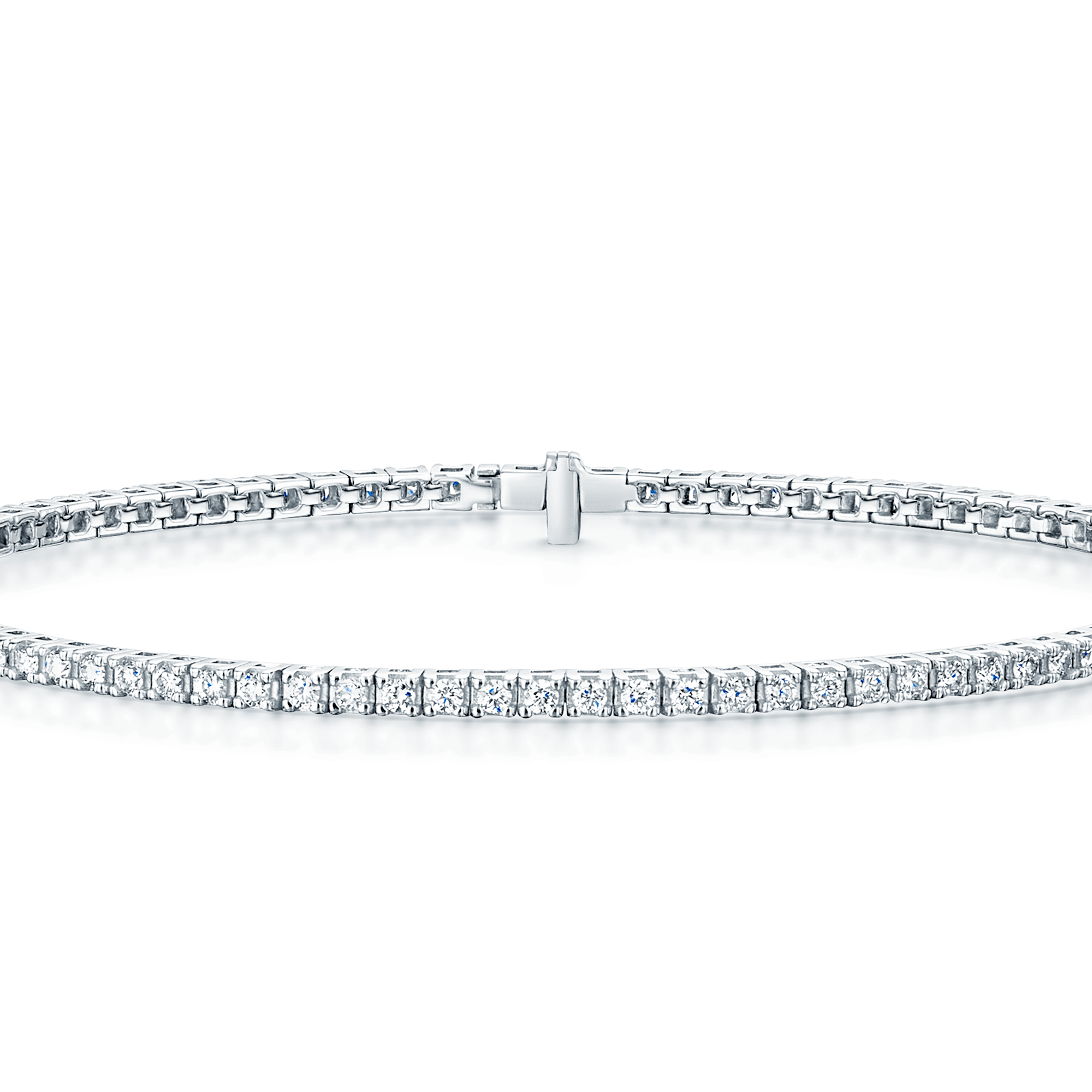 18ct White Gold Round Brilliant Cut Diamond Four Claw Set Tennis Bracelet