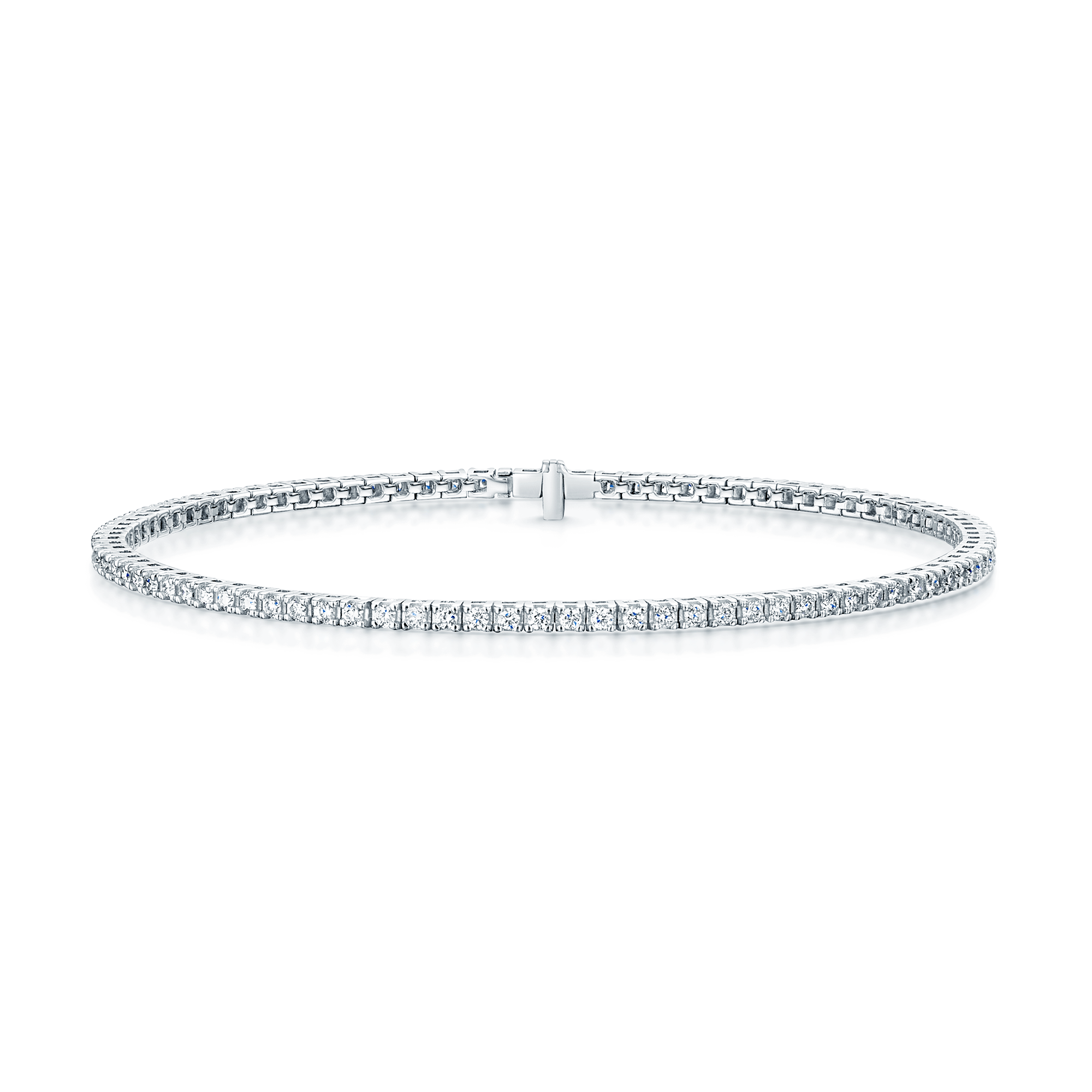 18ct White Gold Round Brilliant Cut Diamond Four Claw Set Tennis Bracelet