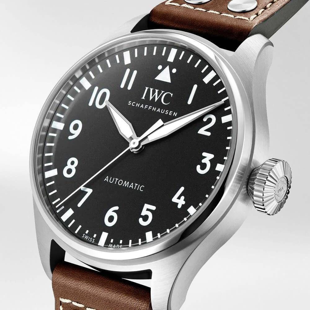 IWC Schaffhausen Big Pilot's 43mm Black Dial Men's Automatic Leather Strap Watch - Berry's Jewellers