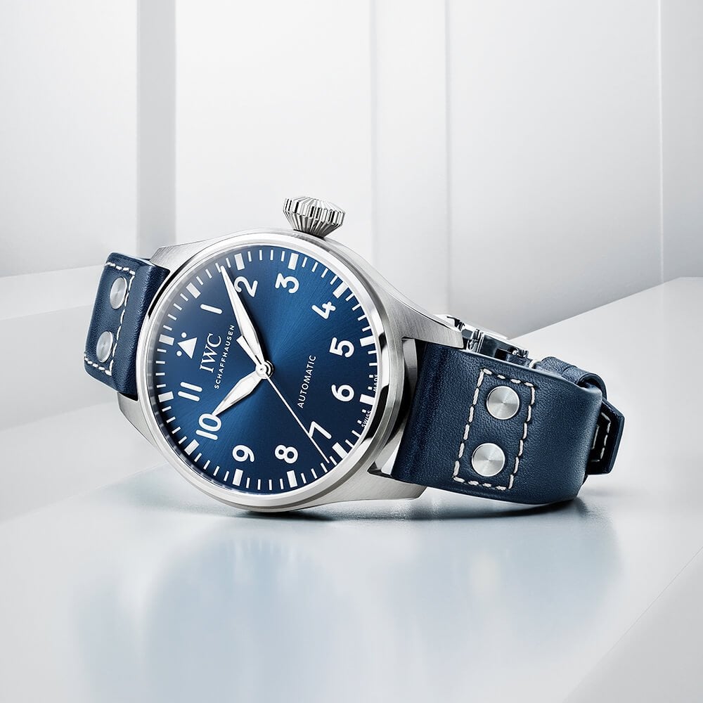 IWC Schaffhausen Big Pilot's 43mm Blue Dial Men's Automatic Leather Strap Watch - Berry's Jewellers