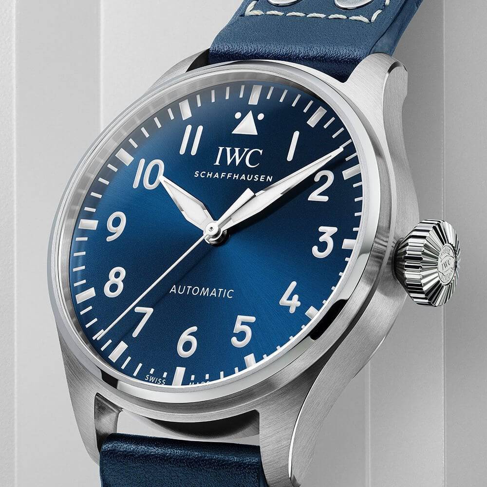 IWC Schaffhausen Big Pilot's 43mm Blue Dial Men's Automatic Leather Strap Watch - Berry's Jewellers