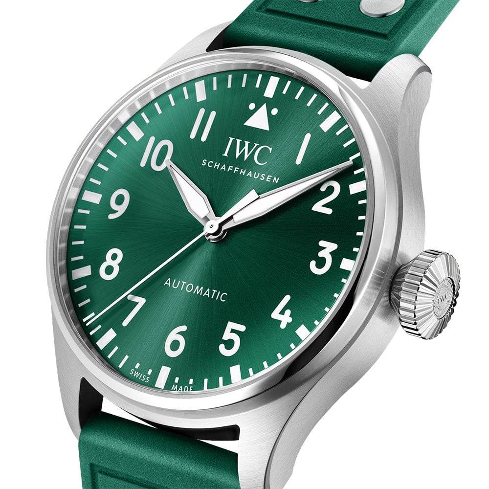 IWC Schaffhausen Big Pilot's 43mm Green Dial Men's Rubber Strap Watch - Berry's Jewellers