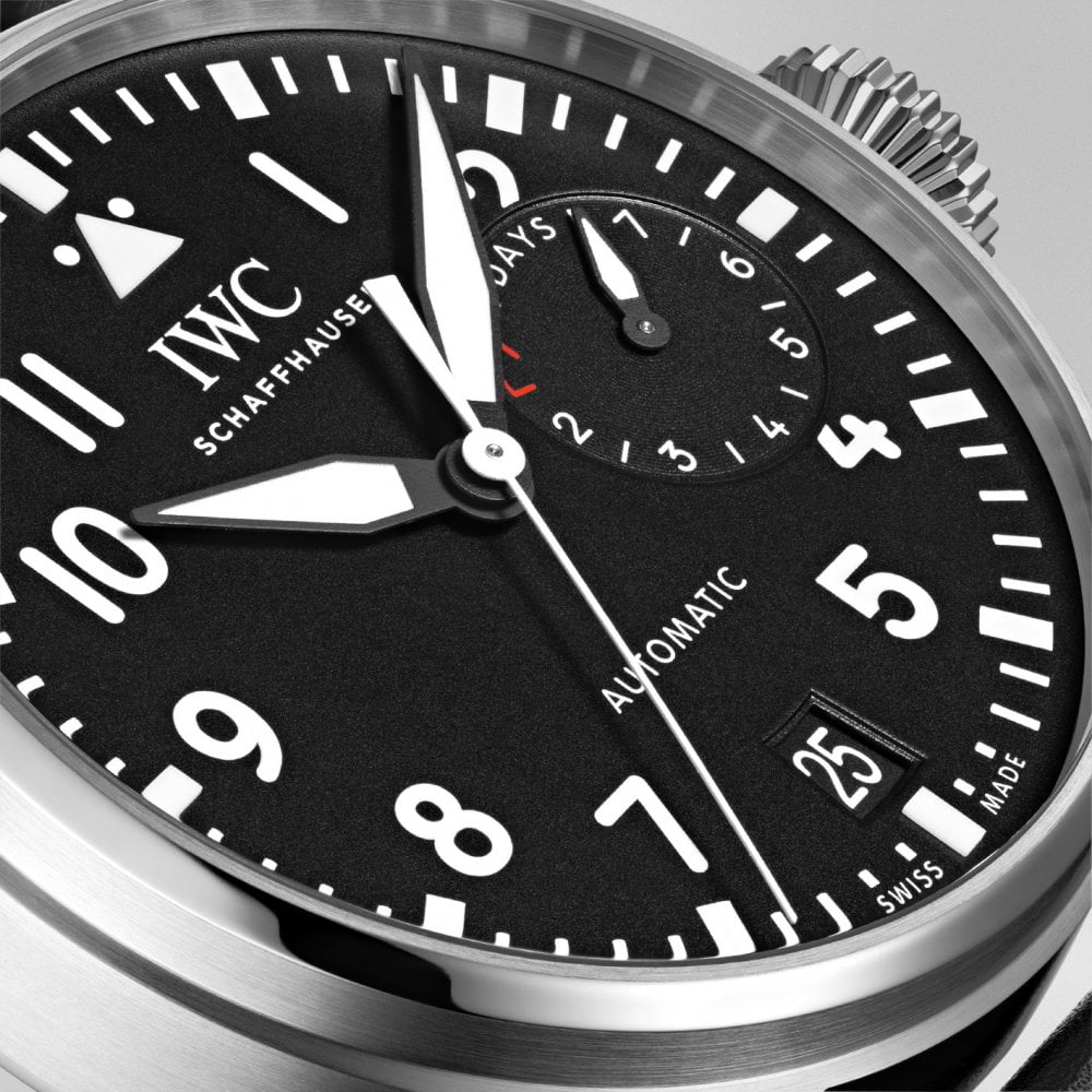 IWC Schaffhausen Big Pilot's 46mm Black Dial Men's Leather Strap Watch - Berry's Jewellers