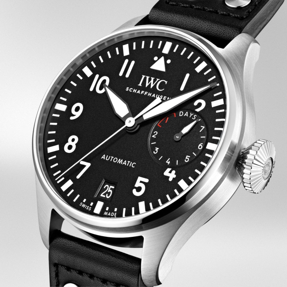 IWC Schaffhausen Big Pilot's 46mm Black Dial Men's Leather Strap Watch - Berry's Jewellers