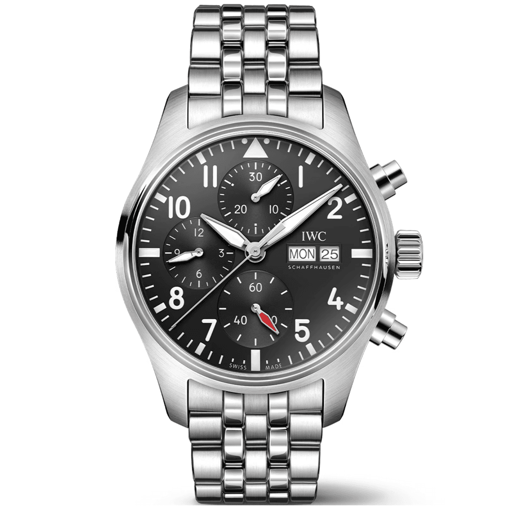 IWC Schaffhausen Pilot's 41mm Black Dial Chronograph Bracelet Watch - Berry's Jewellers