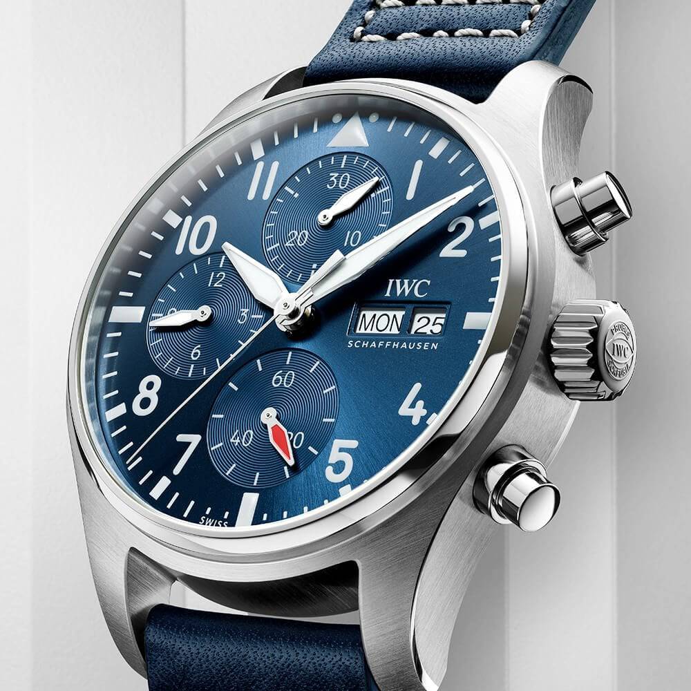 IWC Schaffhausen Pilot's 41mm Blue Dial Chronograph Leather Strap Watch - Berry's Jewellers