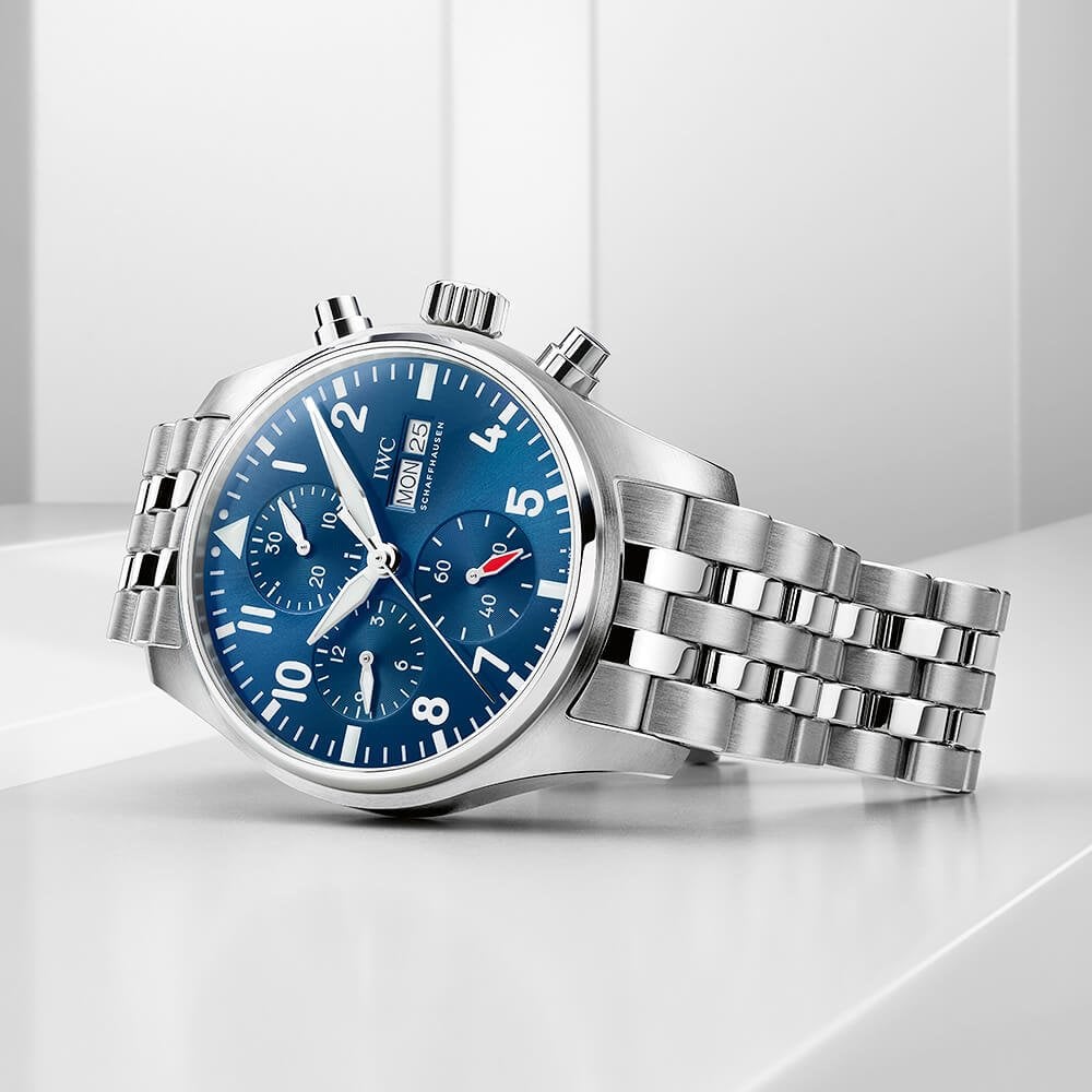 IWC Schaffhausen Pilot's 41mm Blue Dial Chronograph Men's Bracelet Watch - Berry's Jewellers