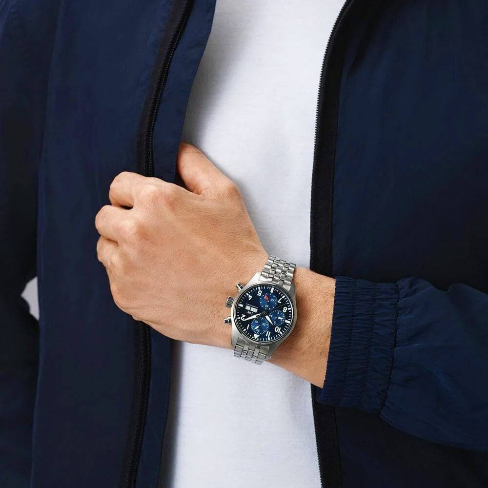 IWC Schaffhausen Pilot's 41mm Blue Dial Chronograph Men's Bracelet Watch - Berry's Jewellers