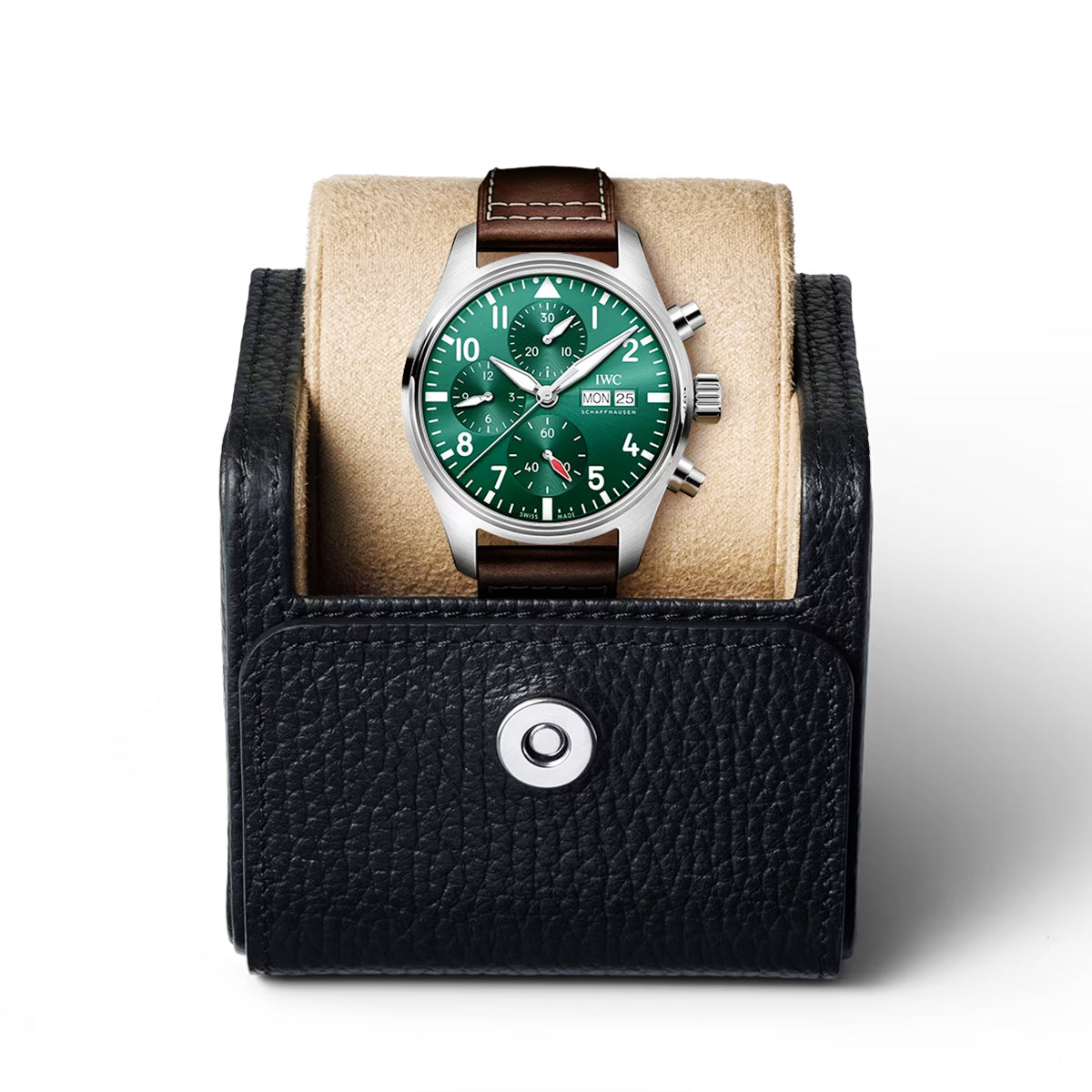 IWC Schaffhausen Pilot's 41mm Green Dial Chronograph Leather Strap Watch - Berry's Jewellers