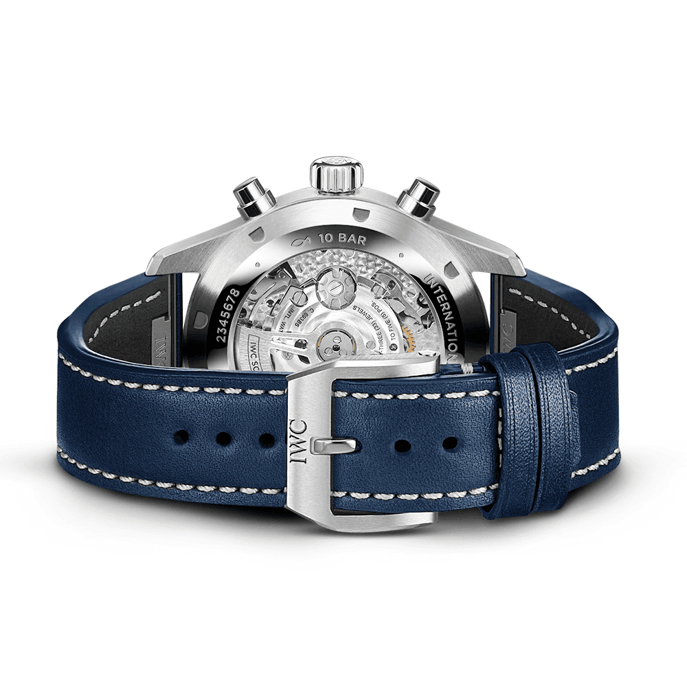 IWC Schaffhausen Pilot's 43mm Blue Dial Chronograph Leather Strap Watch - Berry's Jewellers