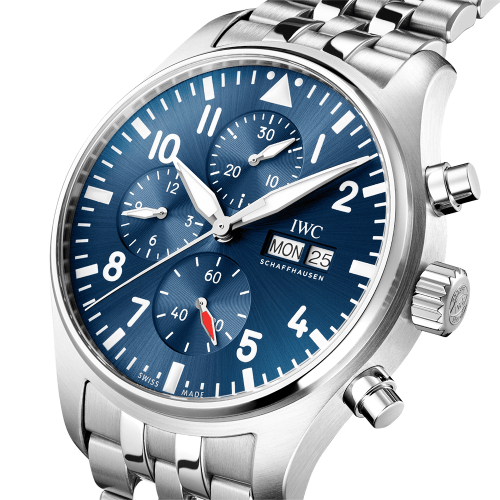 IWC Schaffhausen Pilot's 43mm Blue Dial Chronograph Men's Bracelet Watch - Berry's Jewellers