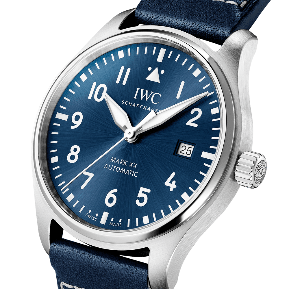 IWC Schaffhausen Pilot's Mark XX 40mm Blue Dial Men's Leather Strap Watch - Berry's Jewellers