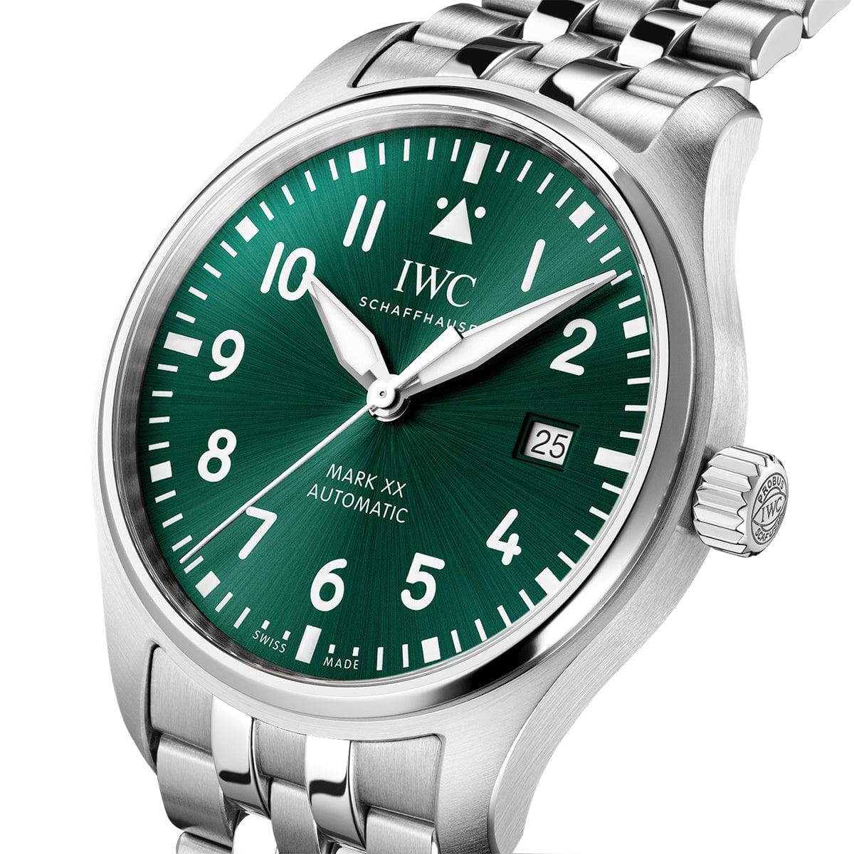 IWC Schaffhausen Pilot's Mark XX 40mm Green Dial Men's Automatic Bracelet Watch - Berry's Jewellers