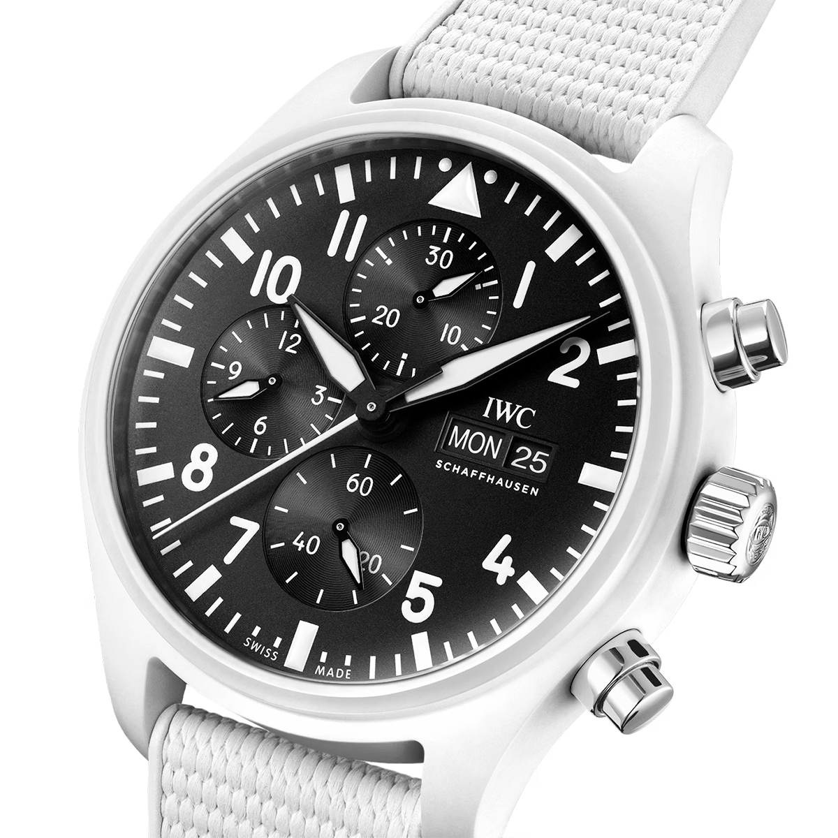 IWC Schaffhausen Pilot's Top Gun 'Lake Tahoe' 44.5mm White Ceramic Chronograph Watch - Berry's Jewellers