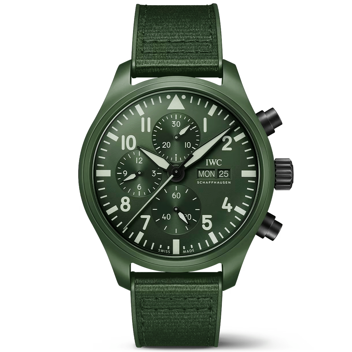 IWC Schaffhausen Pilot's Top Gun 'Woodland' 44.5mm Green Ceramic Chronograph Watch - Berry's Jewellers