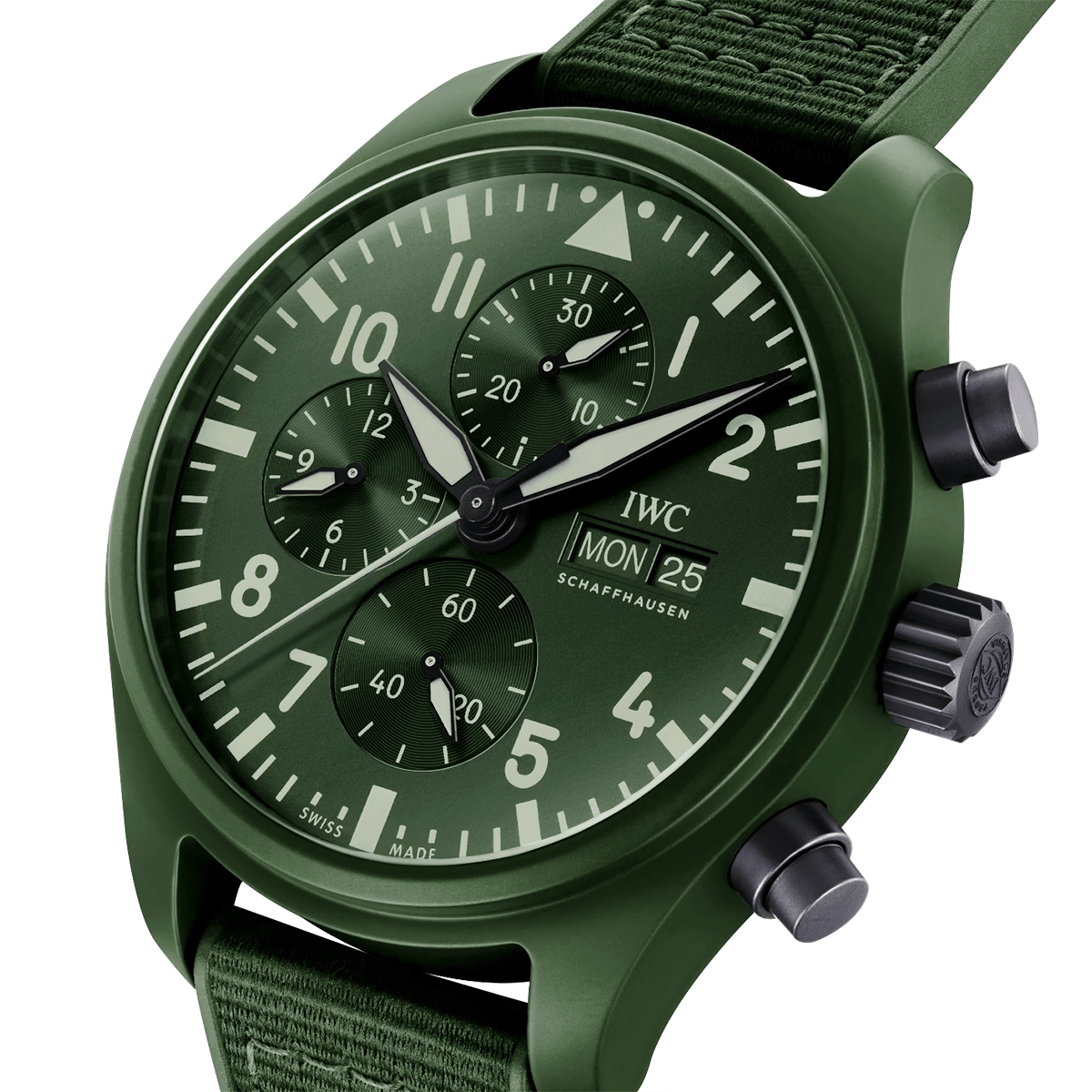 IWC Schaffhausen Pilot's Top Gun 'Woodland' 44.5mm Green Ceramic Chronograph Watch - Berry's Jewellers