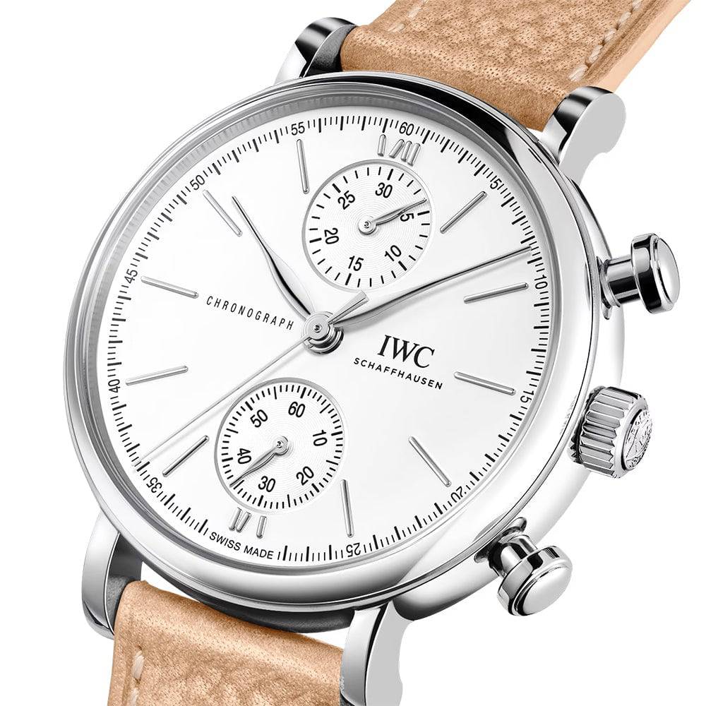 IWC Schaffhausen Portofino 39mm Silver Dial Chronograph Leather Strap Watch - Berry's Jewellers