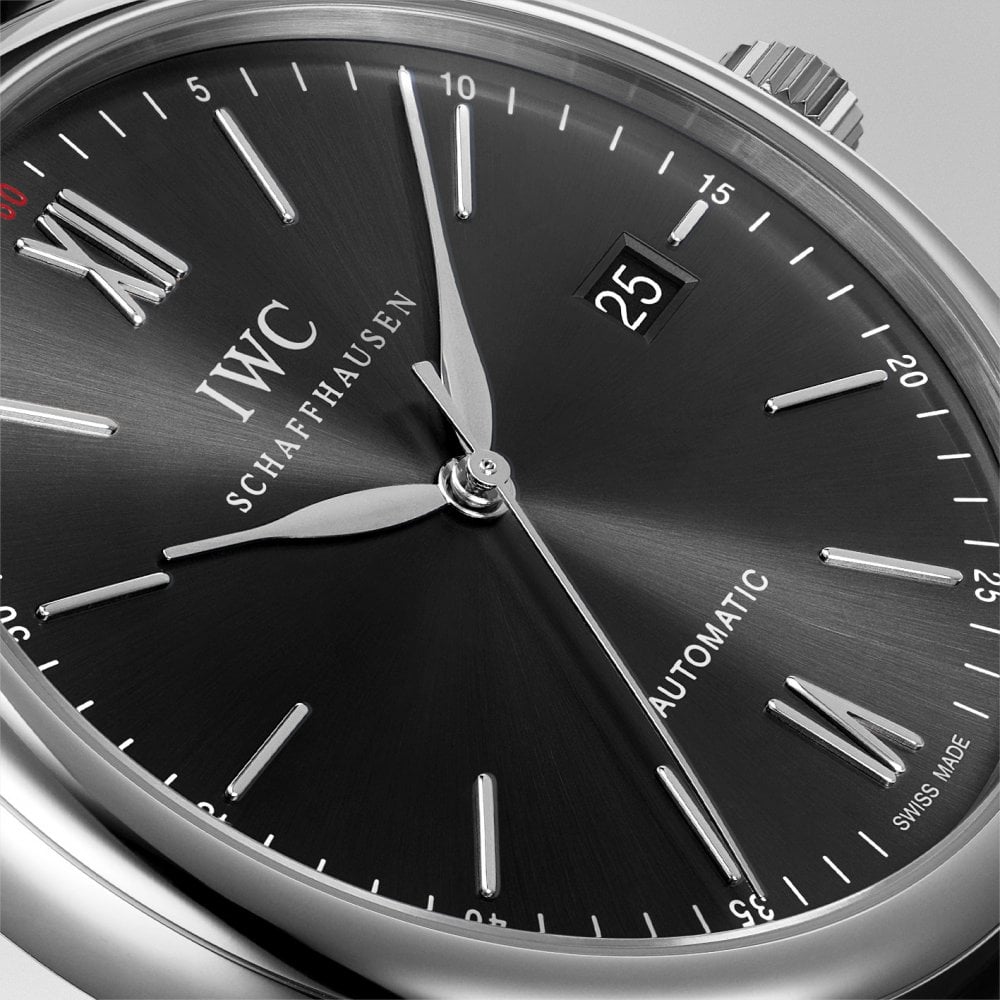 IWC Schaffhausen Portofino 40mm Black Sunray Dial Men's Leather Strap Watch - Berry's Jewellers