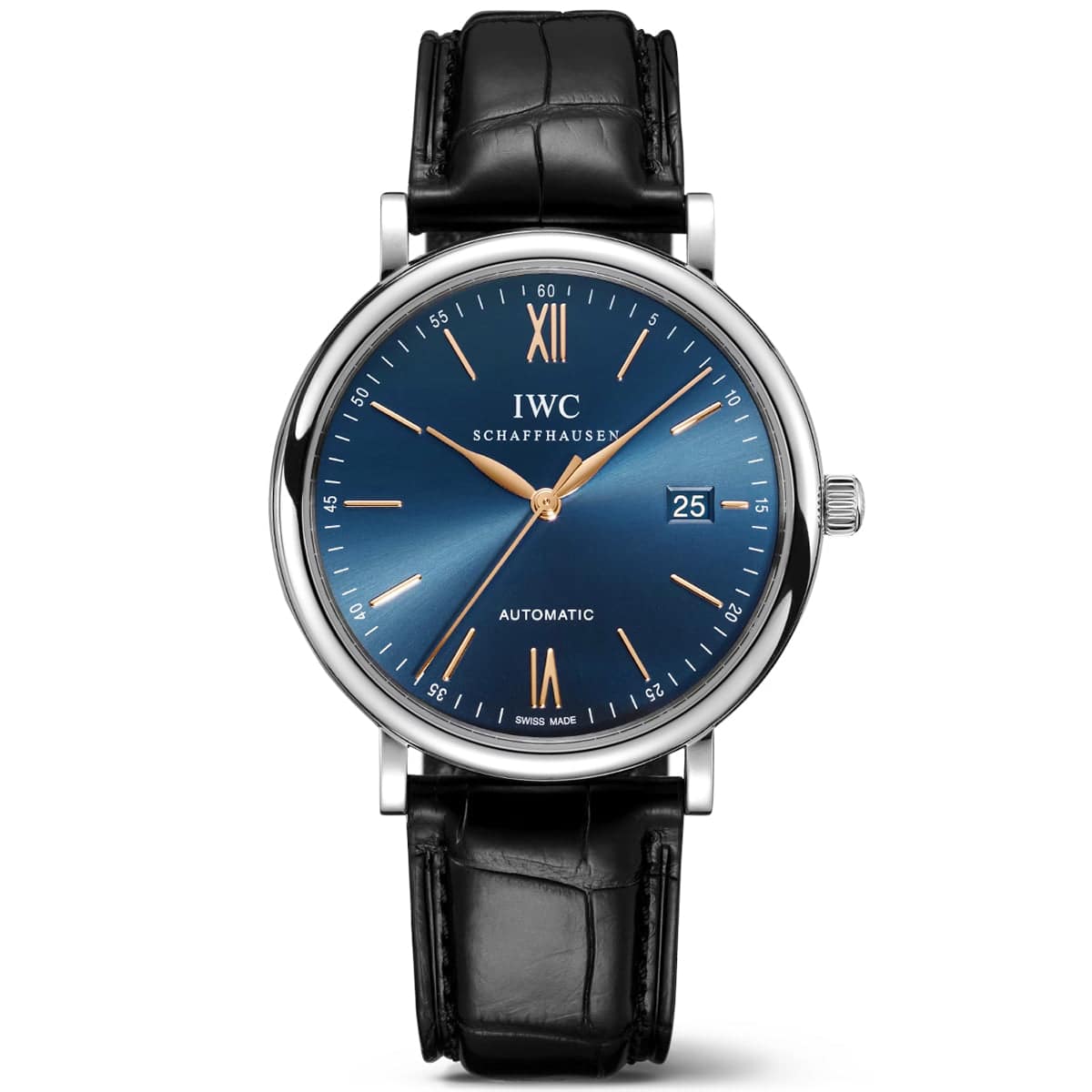 IWC Schaffhausen Portofino 40mm Blue/Rose Dial Men's Leather Strap Watch - Berry's Jewellers