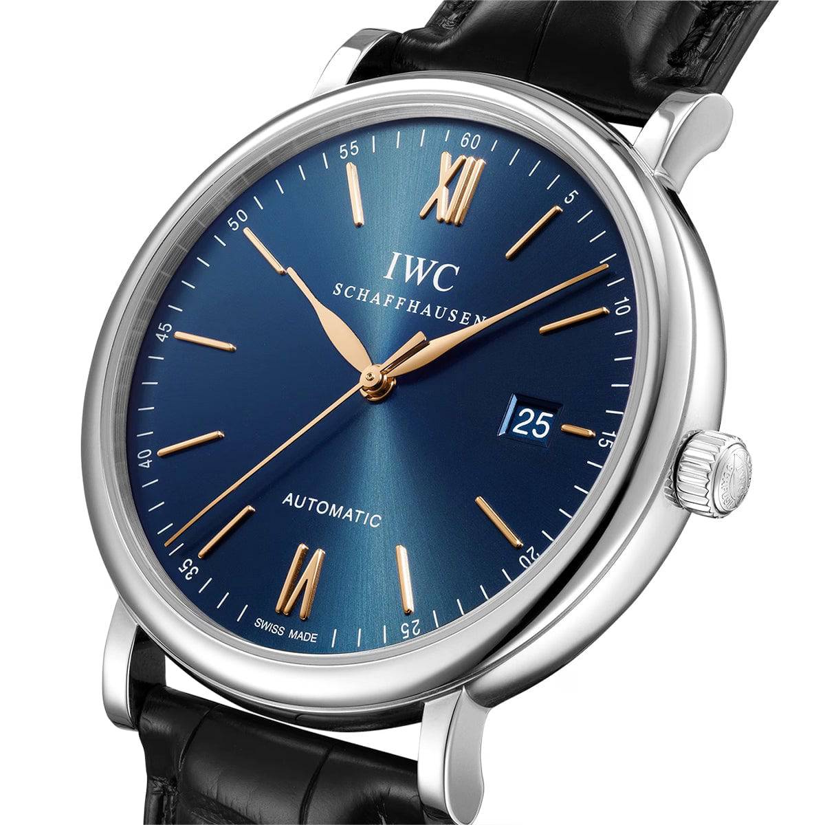 IWC Schaffhausen Portofino 40mm Blue/Rose Dial Men's Leather Strap Watch - Berry's Jewellers